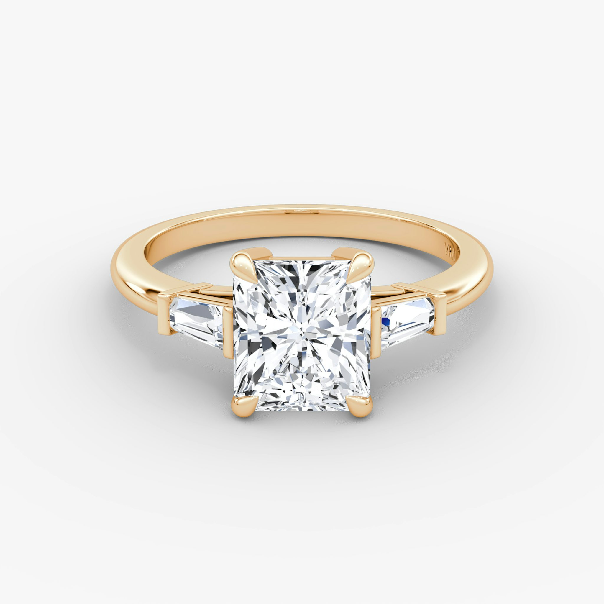The Tapered Baguette Three Stone | Radiant | 14k | Rose Gold | bandAccent: Plain | excludeFromFeed: null | diamondOrientation: vertical | caratWeight: other