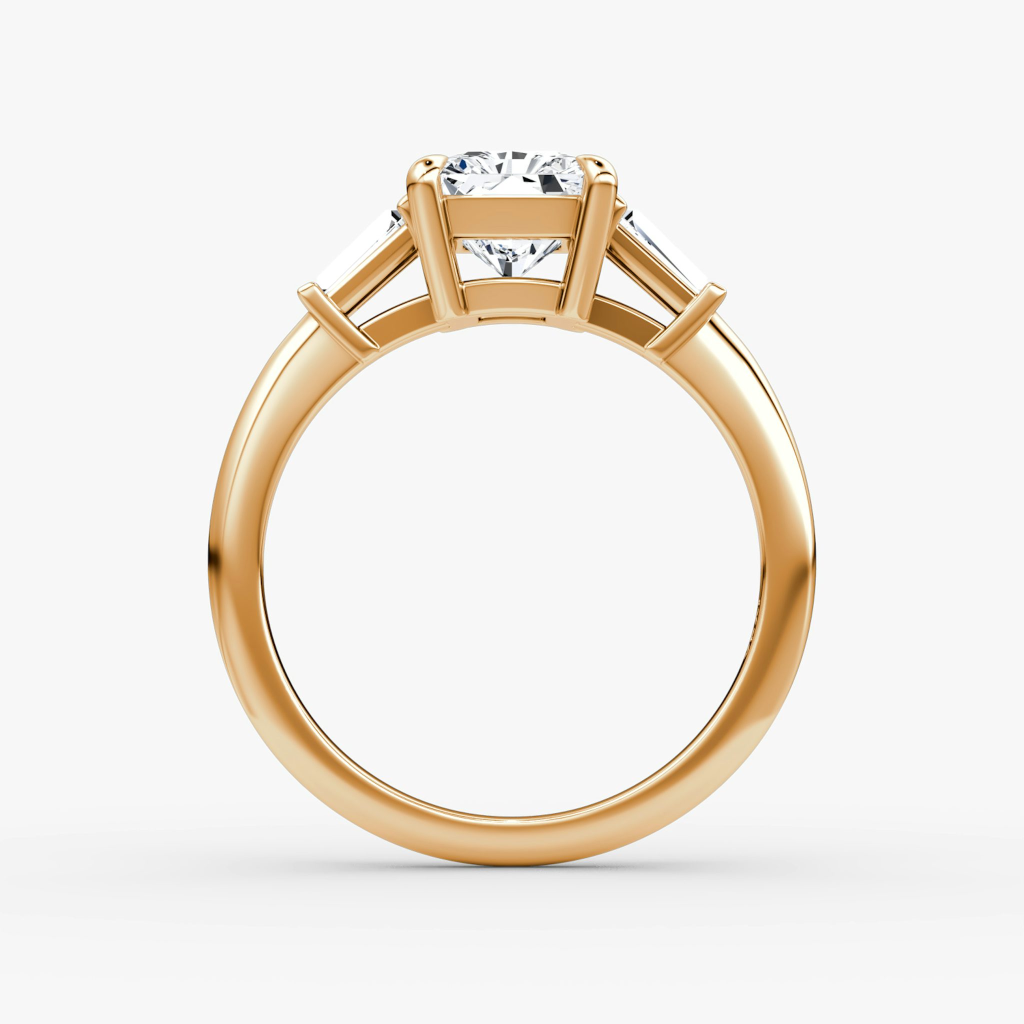 The Tapered Baguette Three Stone | Radiant | 14k | Rose Gold | bandAccent: Plain | excludeFromFeed: null | diamondOrientation: vertical | caratWeight: other
