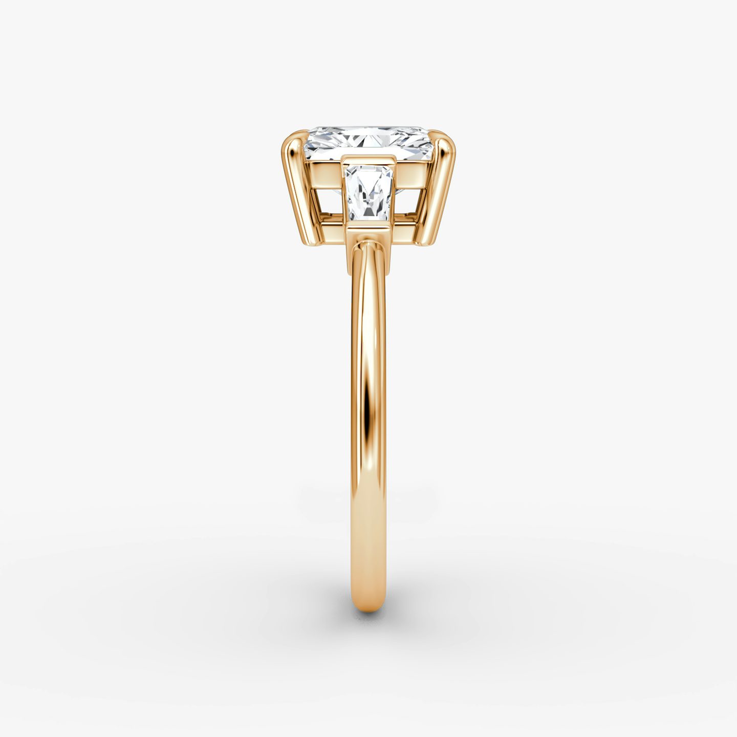 The Tapered Baguette Three Stone | Radiant | 14k | Rose Gold | bandAccent: Plain | excludeFromFeed: null | diamondOrientation: vertical | caratWeight: other