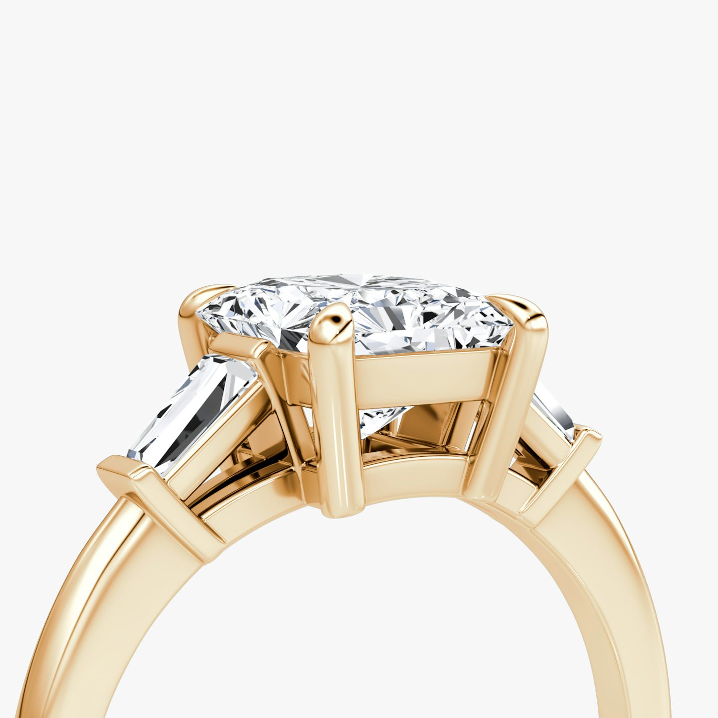 The Tapered Baguette Three Stone | Radiant | 14k | Rose Gold | bandAccent: Plain | excludeFromFeed: null | diamondOrientation: vertical | caratWeight: other