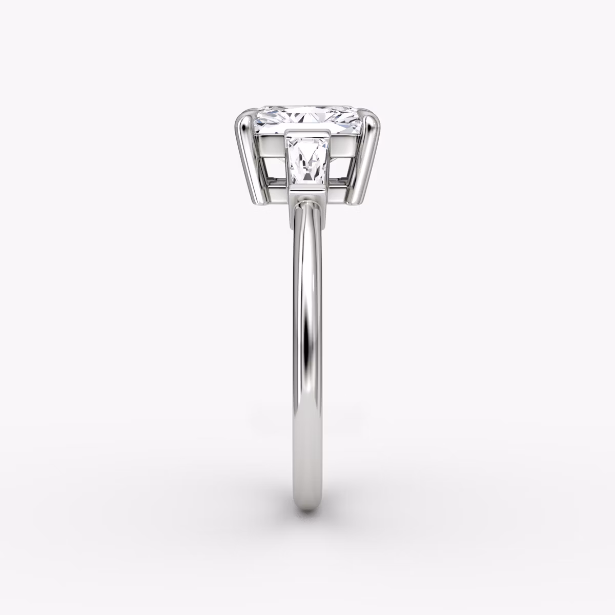 The Tapered Baguette Three Stone | Radiant | 18k | White Gold | bandAccent: Plain | caratWeight: 1.0ct | excludeFromFeed: null | diamondOrientation: vertical