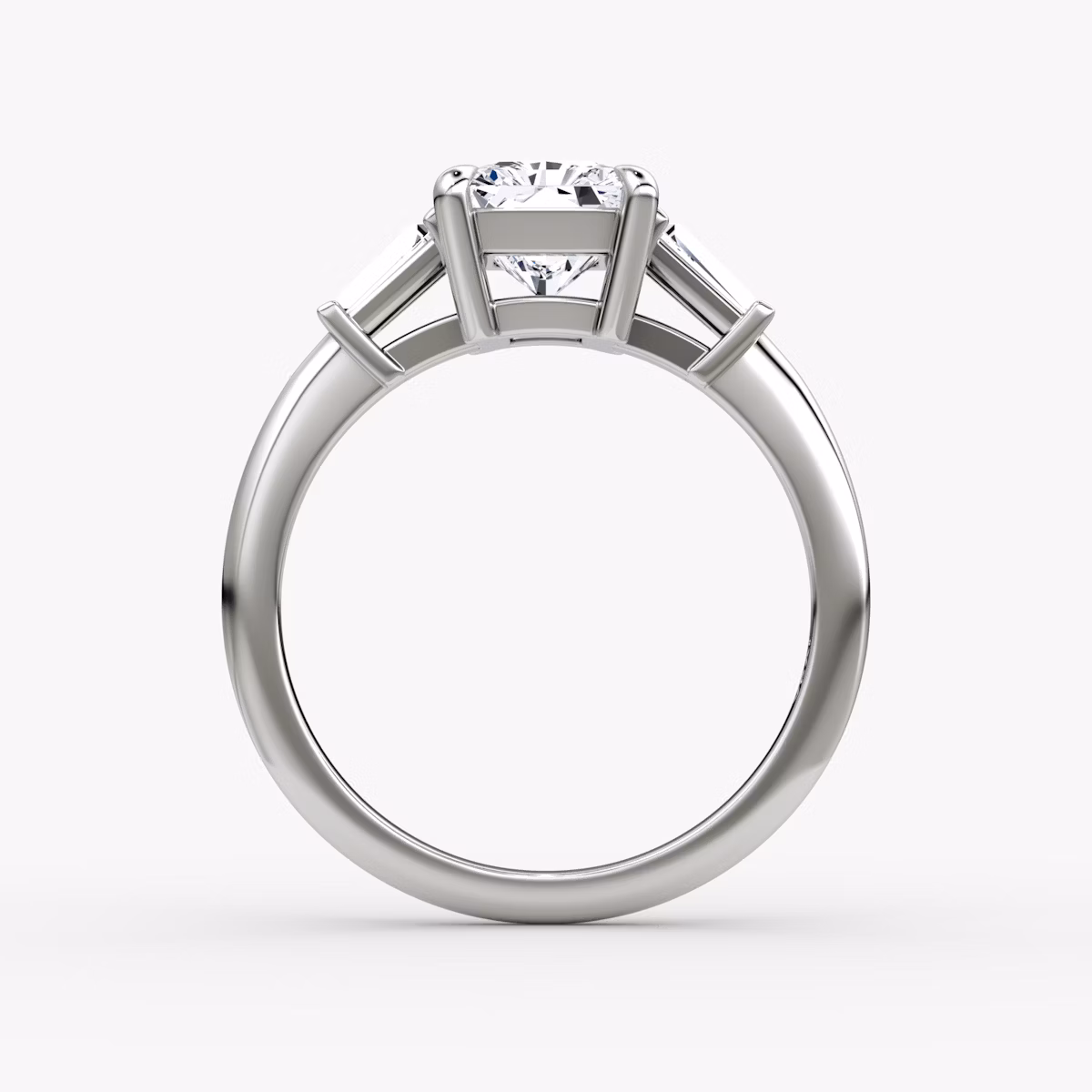 The Tapered Baguette Three Stone | Radiant | 18k | White Gold | bandAccent: Plain | caratWeight: 1.0ct | excludeFromFeed: null | diamondOrientation: vertical