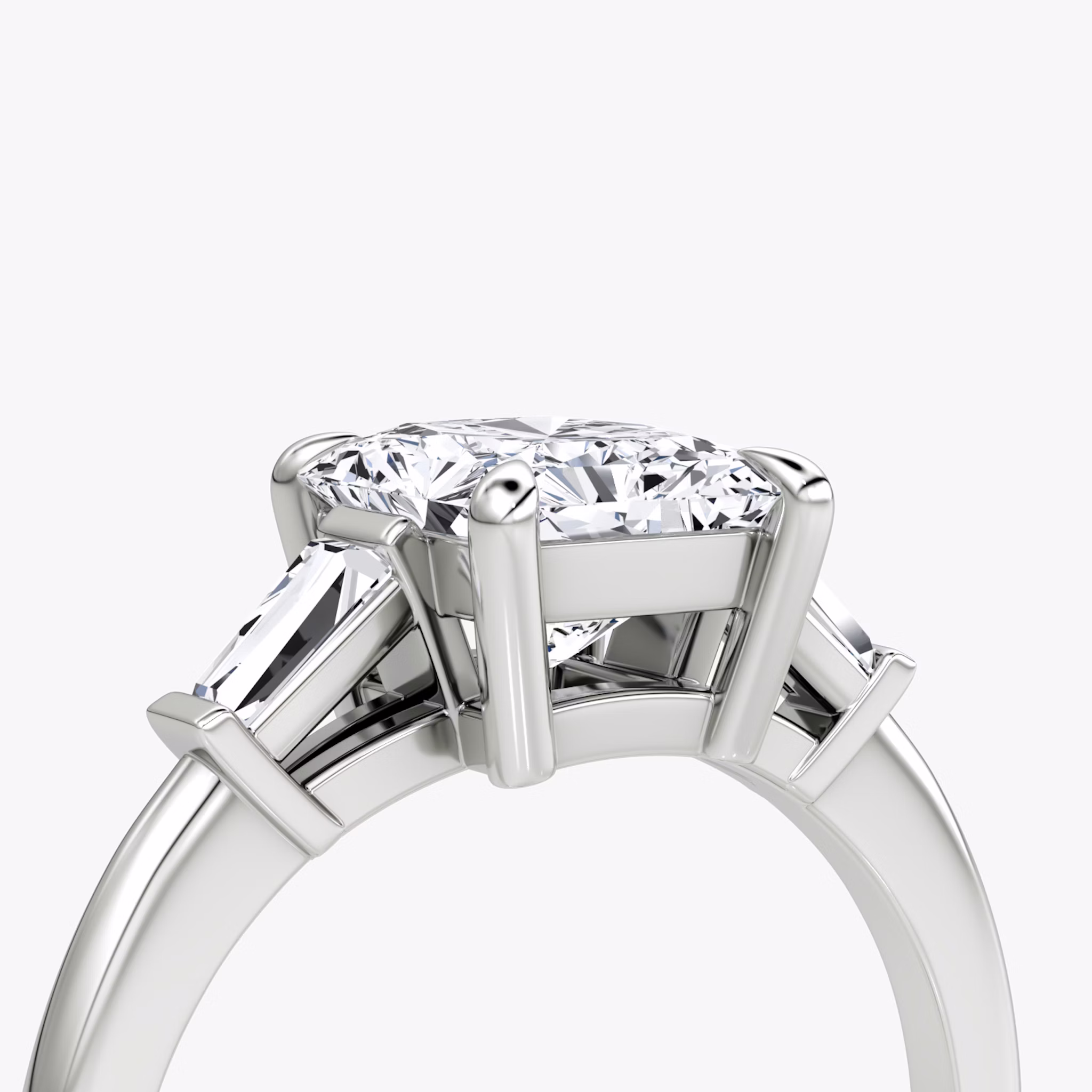 The Tapered Baguette Three Stone | Radiant | 18k | White Gold | bandAccent: Plain | excludeFromFeed: null | diamondOrientation: vertical | caratWeight: other
