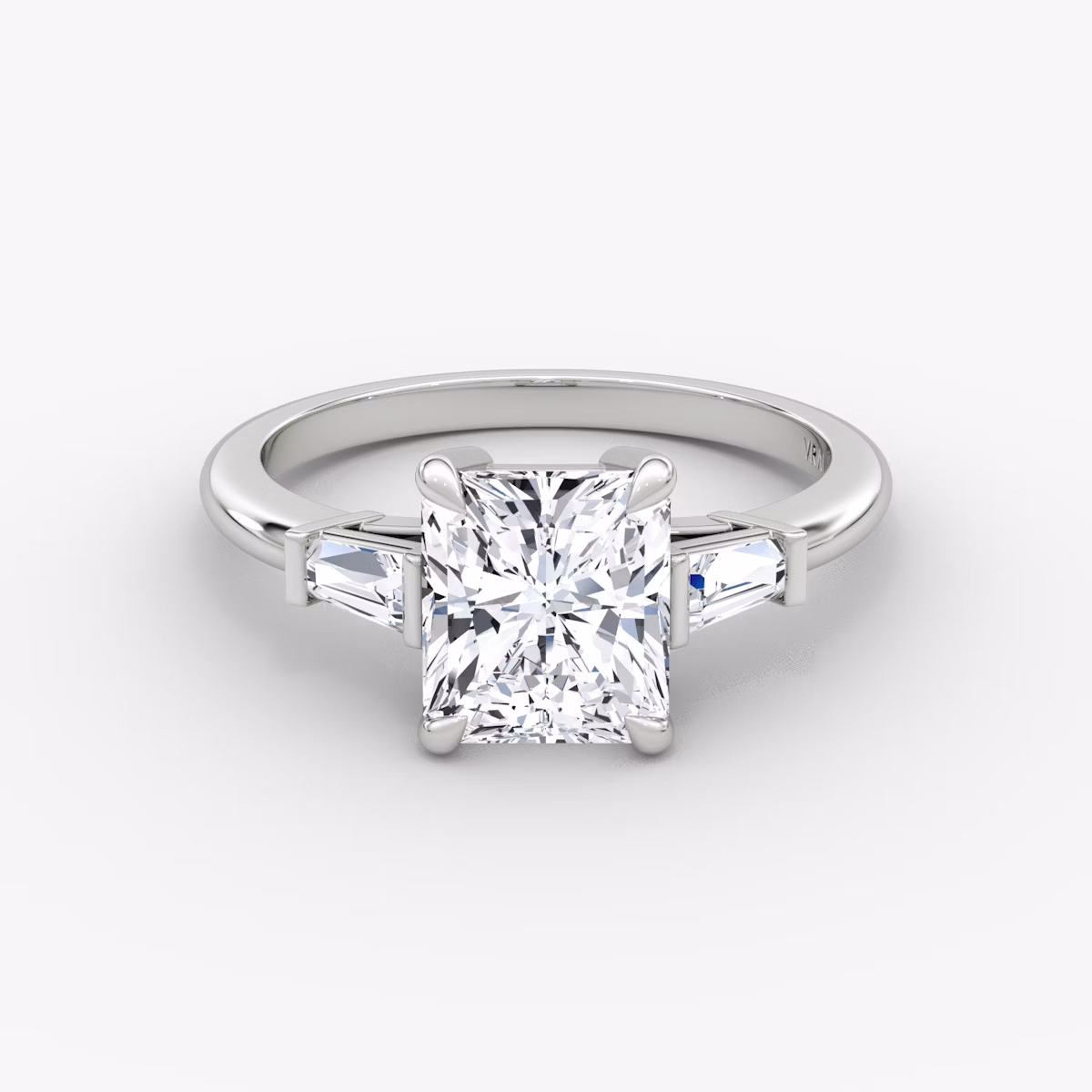 The Tapered Baguette Three Stone | Radiant | 18k | White Gold | bandAccent: Plain | caratWeight: 1.0ct | excludeFromFeed: null | diamondOrientation: vertical