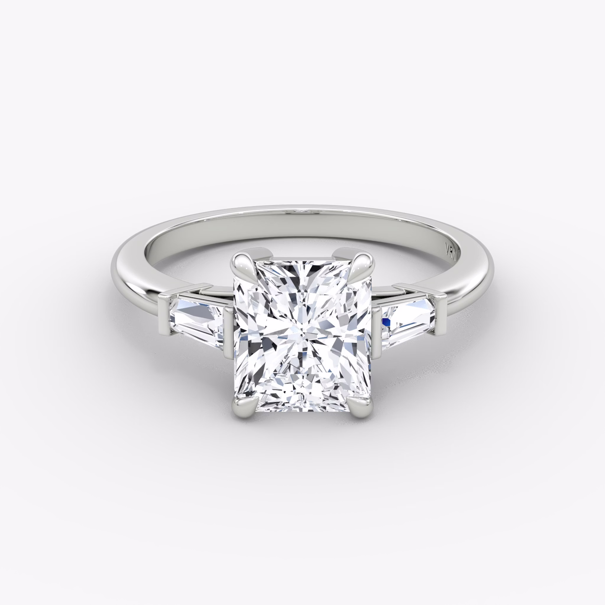 The Tapered Baguette Three Stone | Radiant | 18k | White Gold | bandAccent: Plain | excludeFromFeed: null | diamondOrientation: vertical | caratWeight: other