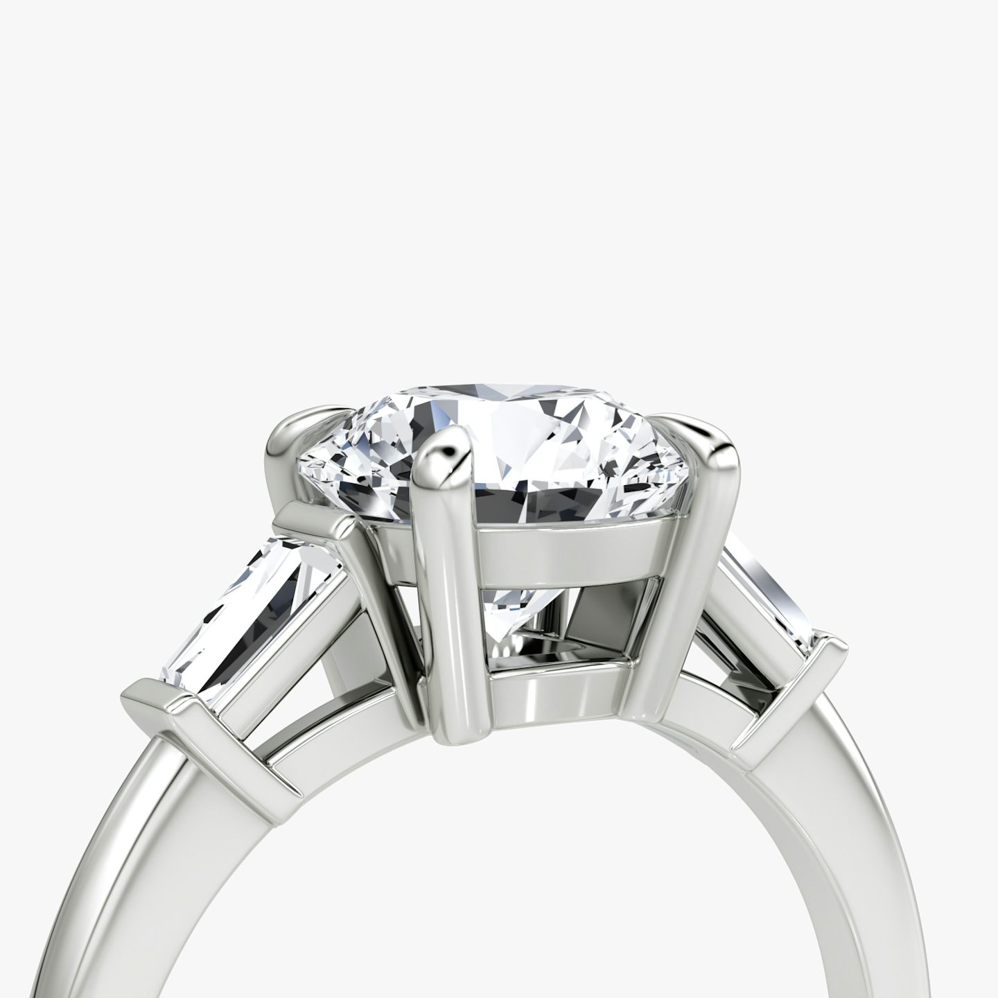 The Tapered Baguette Three Stone | Round Brilliant | Platinum | bandAccent: Plain | caratWeight: 1.5ct | excludeFromFeed: null | diamondOrientation: vertical