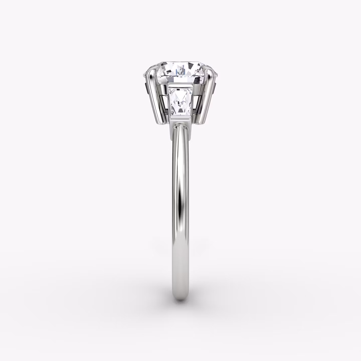 The Tapered Baguette Three Stone | Round Brilliant | 18k | White Gold | bandAccent: Plain | caratWeight: 2.0ct | excludeFromFeed: null | diamondOrientation: vertical