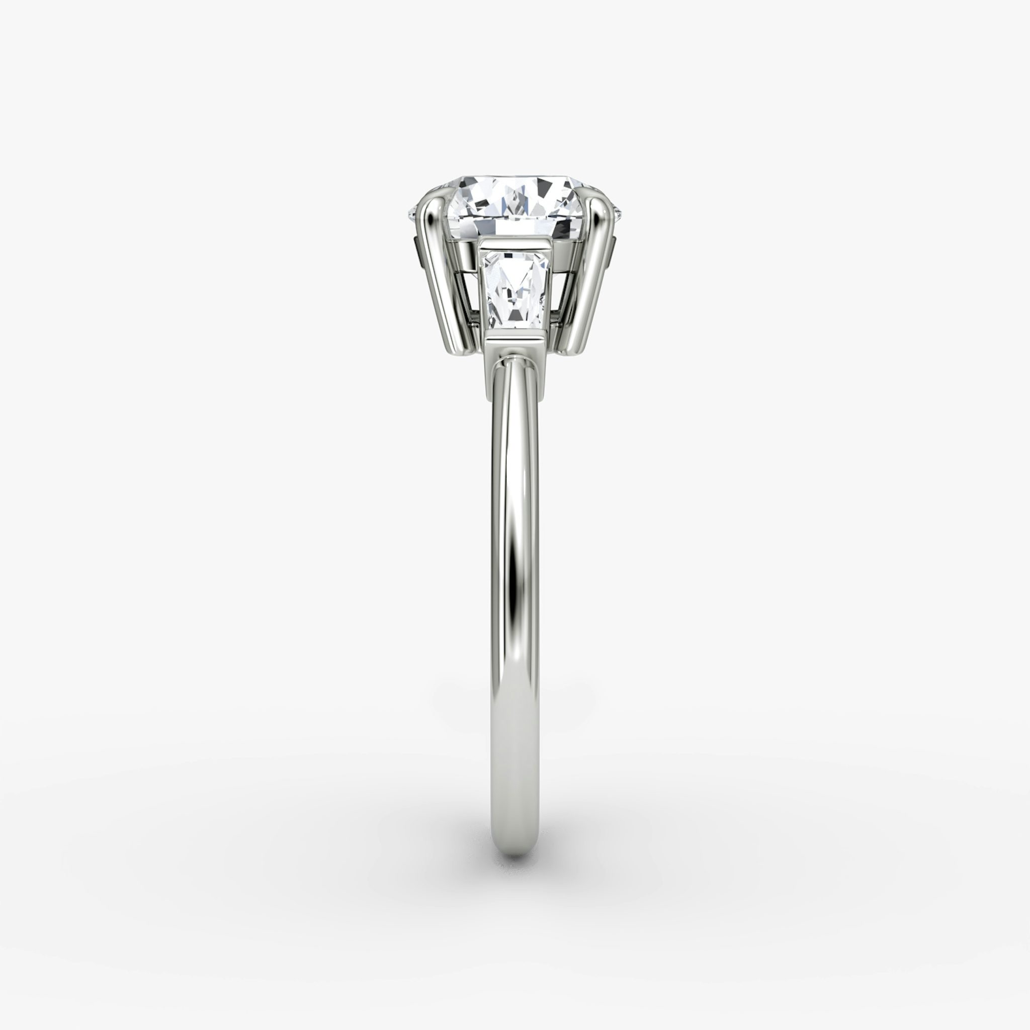 The Tapered Baguette Three Stone | Round Brilliant | 18k | White Gold | bandAccent: Plain | caratWeight: 2.0ct | excludeFromFeed: null | diamondOrientation: vertical