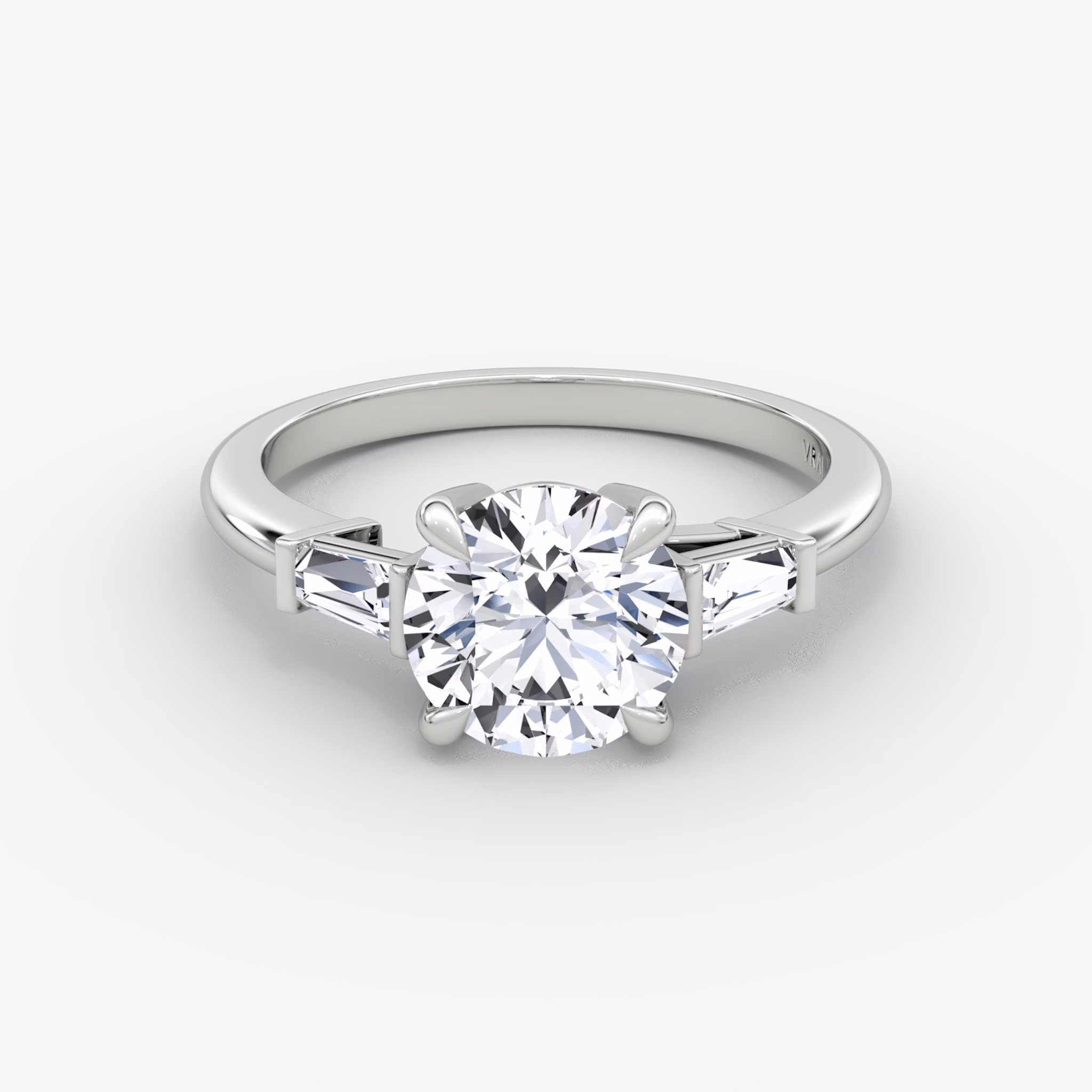 The Tapered Baguette Three Stone | Round Brilliant | 18k | White Gold | bandAccent: Plain | caratWeight: other | excludeFromFeed: null | diamondOrientation: vertical