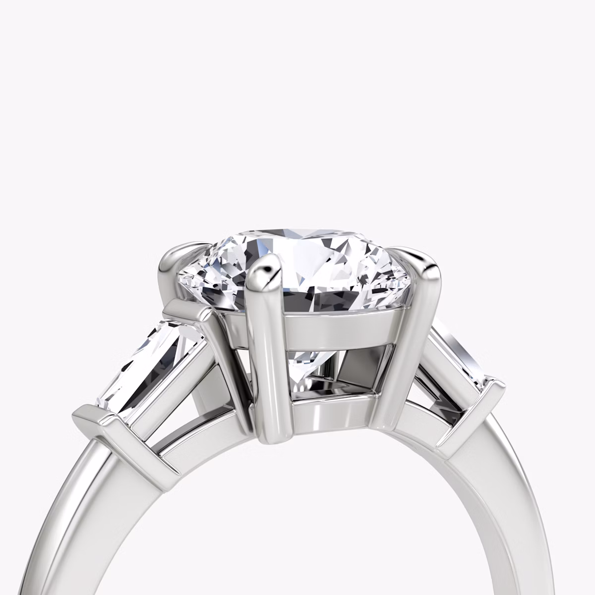 The Tapered Baguette Three Stone | Round Brilliant | Platinum | bandAccent: Plain | caratWeight: other | excludeFromFeed: null | diamondOrientation: vertical