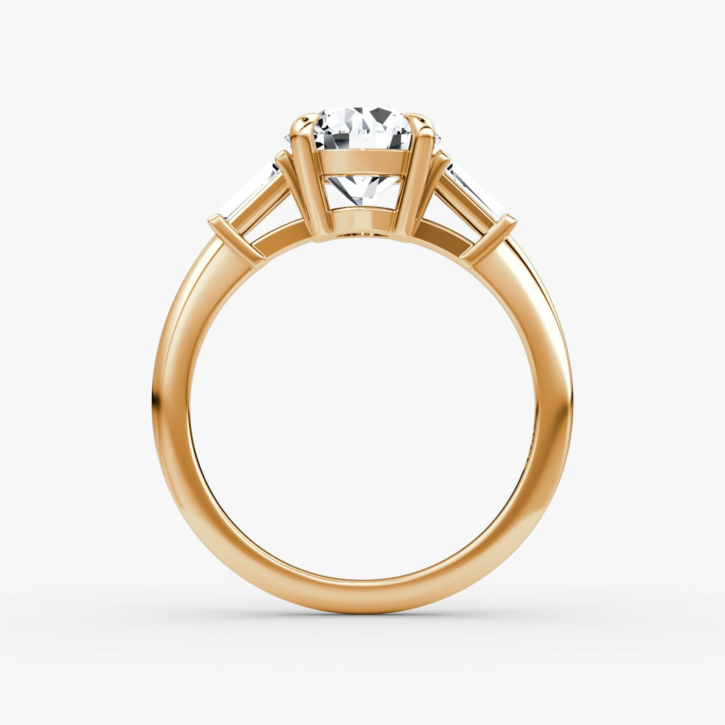 The Tapered Baguette Three Stone | Round Brilliant | 14k | Rose Gold | bandAccent: Plain | caratWeight: 2.0ct | excludeFromFeed: null | diamondOrientation: vertical