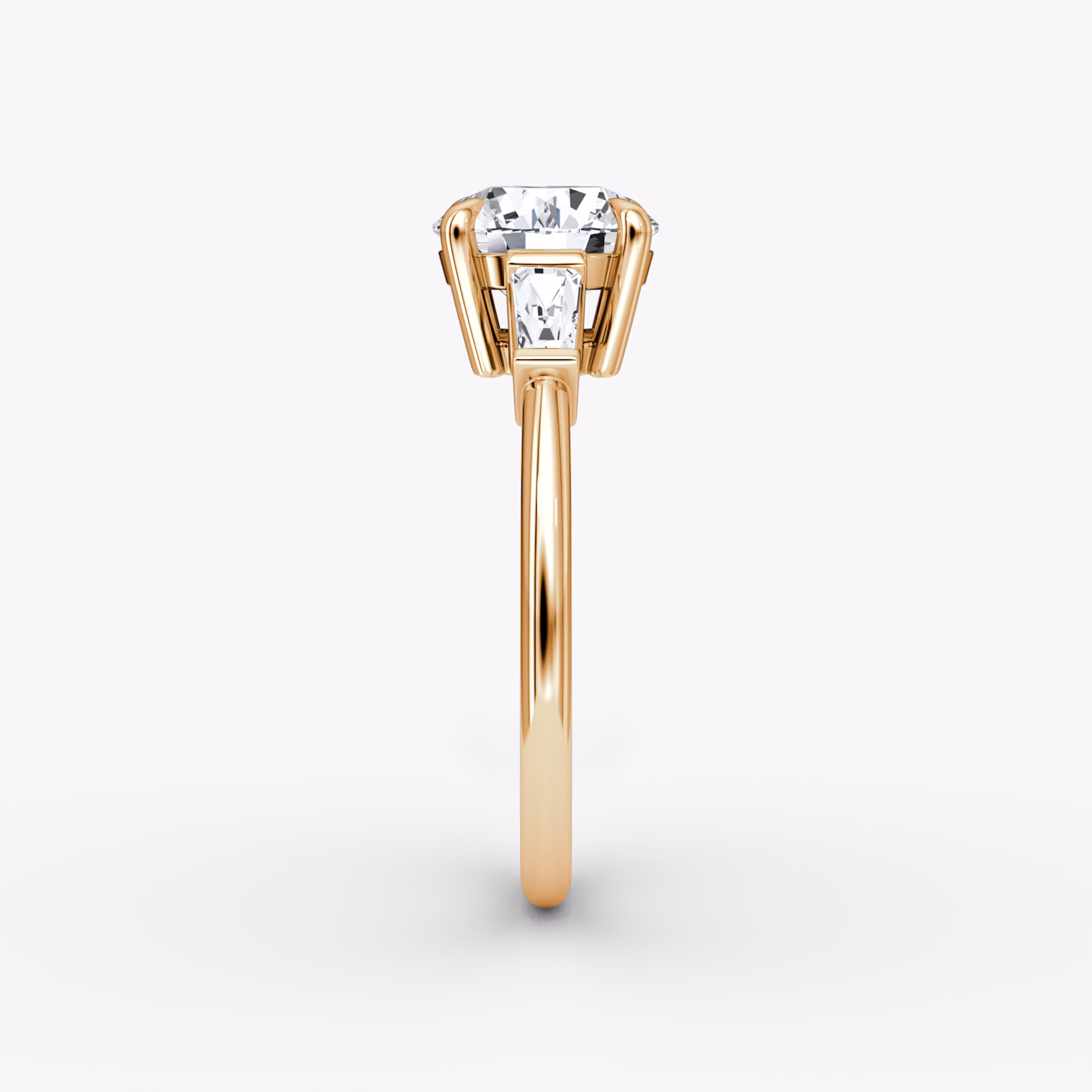 The Tapered Baguette Three Stone | Round Brilliant | 14k | Rose Gold | bandAccent: Plain | caratWeight: 2.0ct | excludeFromFeed: null | diamondOrientation: vertical