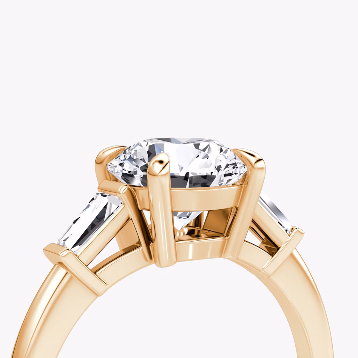 The Tapered Baguette Three Stone | Round Brilliant | 14k | Rose Gold | bandAccent: Plain | caratWeight: other | excludeFromFeed: null | diamondOrientation: vertical