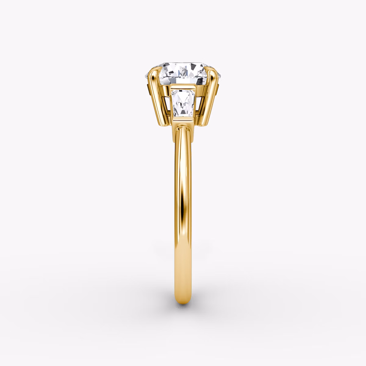 The Tapered Baguette Three Stone | Round Brilliant | 18k | Yellow Gold | bandAccent: Plain | caratWeight: 1.0ct | excludeFromFeed: null | diamondOrientation: vertical