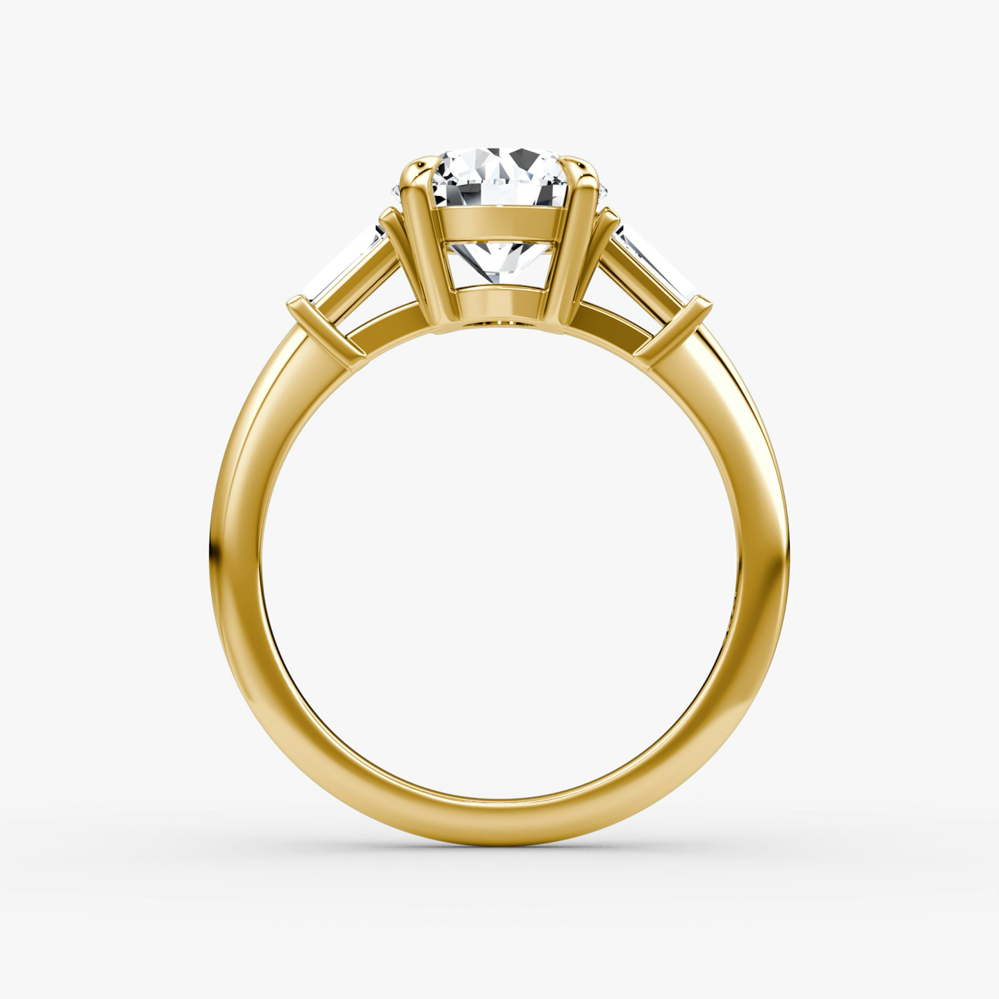 The Tapered Baguette Three Stone | Round Brilliant | 18k | Yellow Gold | bandAccent: Plain | caratWeight: 1.0ct | excludeFromFeed: null | diamondOrientation: vertical