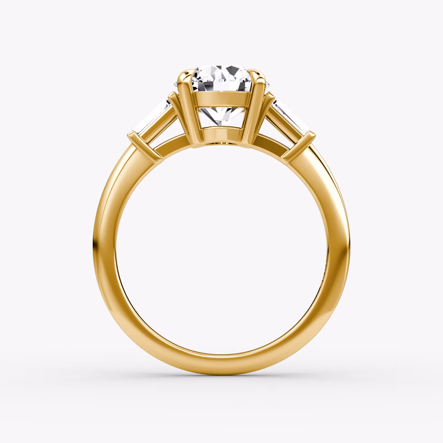 The Tapered Baguette Three Stone | Round Brilliant | 18k | Yellow Gold | bandAccent: Plain | caratWeight: other | excludeFromFeed: null | diamondOrientation: vertical