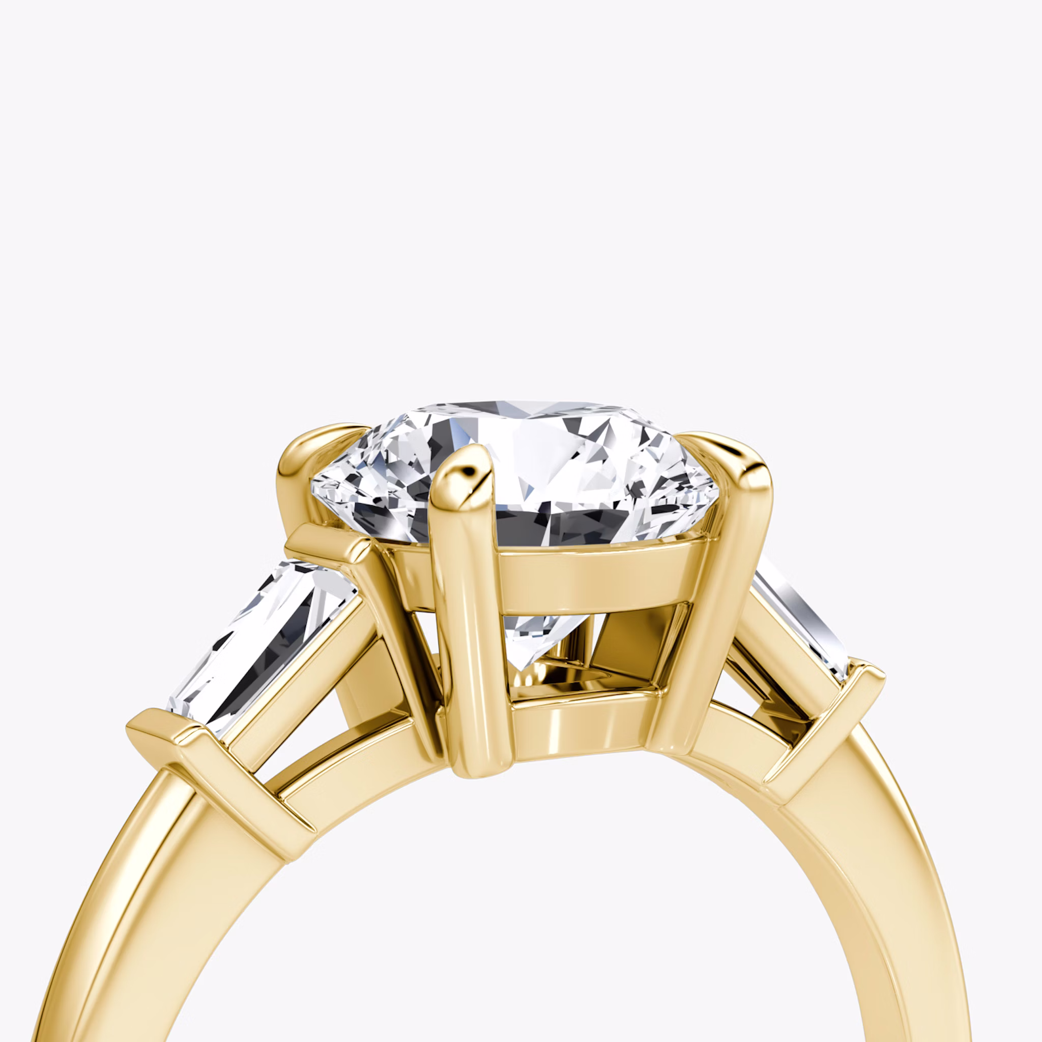 The Tapered Baguette Three Stone | Round Brilliant | 18k | Yellow Gold | bandAccent: Plain | caratWeight: 2.0ct | excludeFromFeed: null | diamondOrientation: vertical