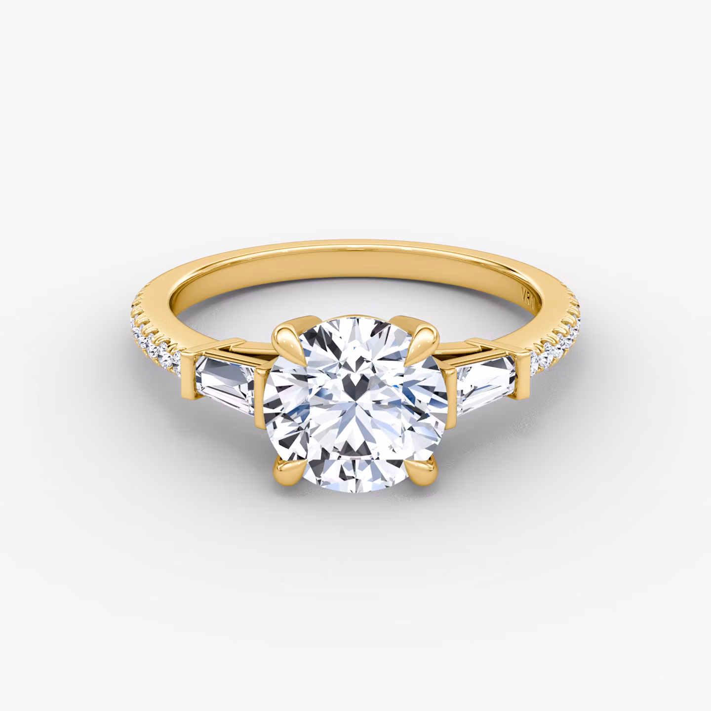 The Tapered Baguette Three Stone Round Brilliant | Yellow Gold