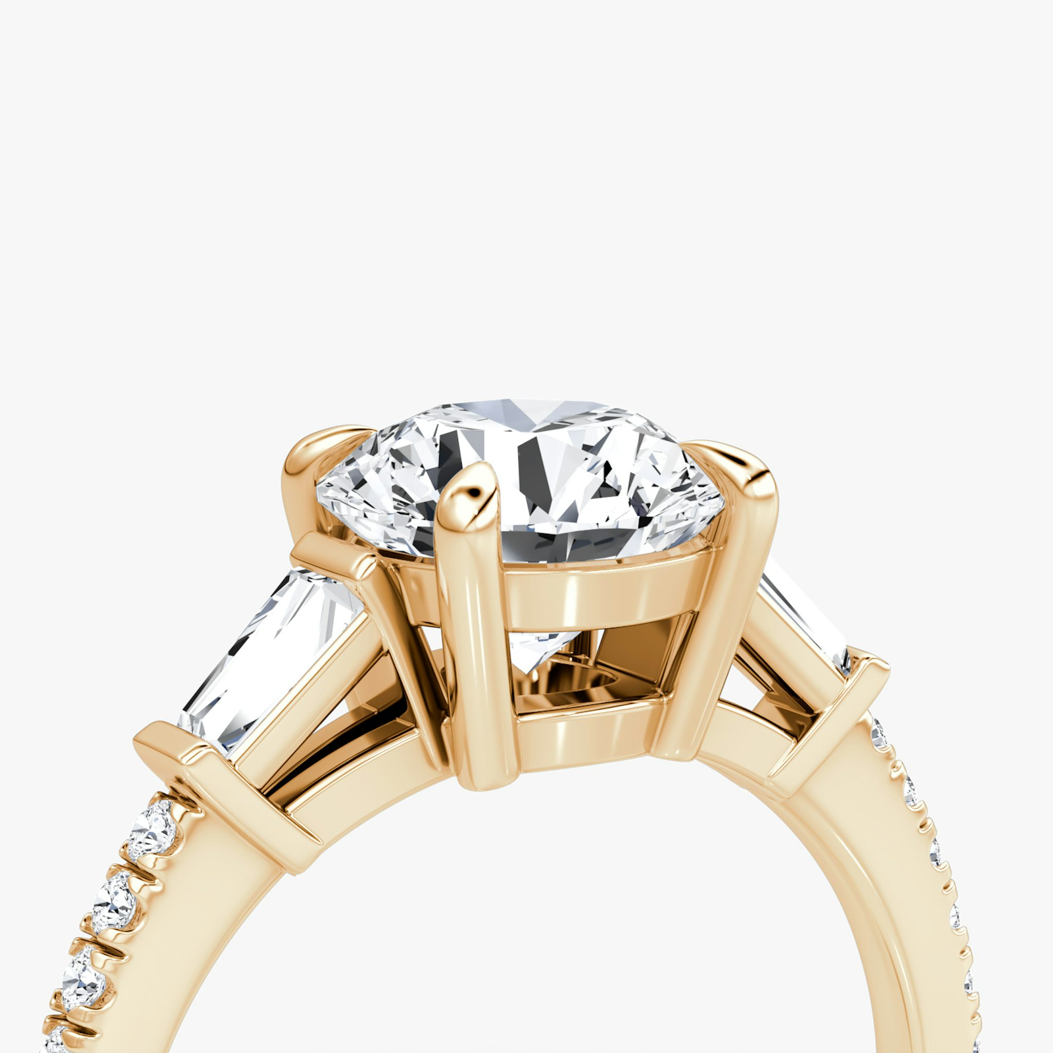 The Tapered Baguette Three Stone | Round Brilliant | 14k | Rose Gold | bandAccent: Pavé | caratWeight: other | excludeFromFeed: null | diamondOrientation: vertical
