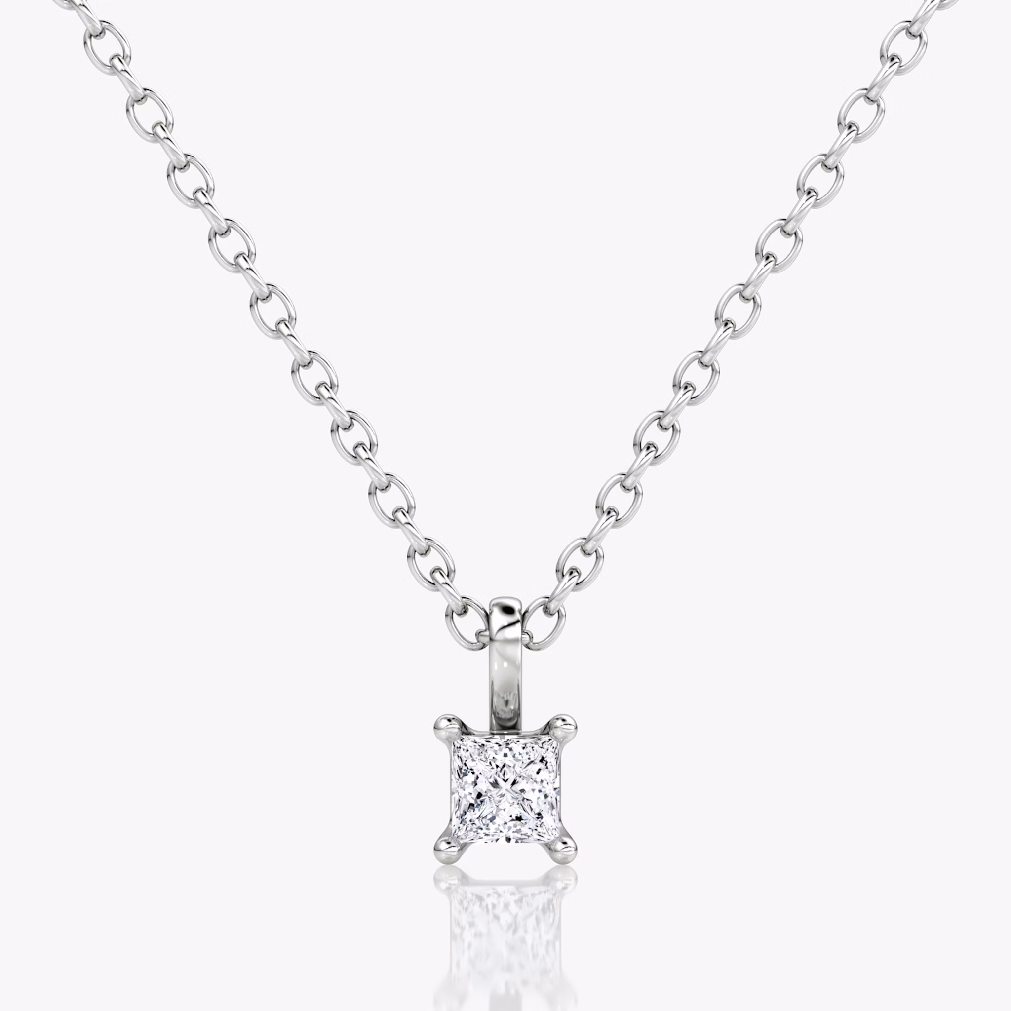 Petite Solitaire Pendant | Princess | Sterling Silver | chainLength: 16-18