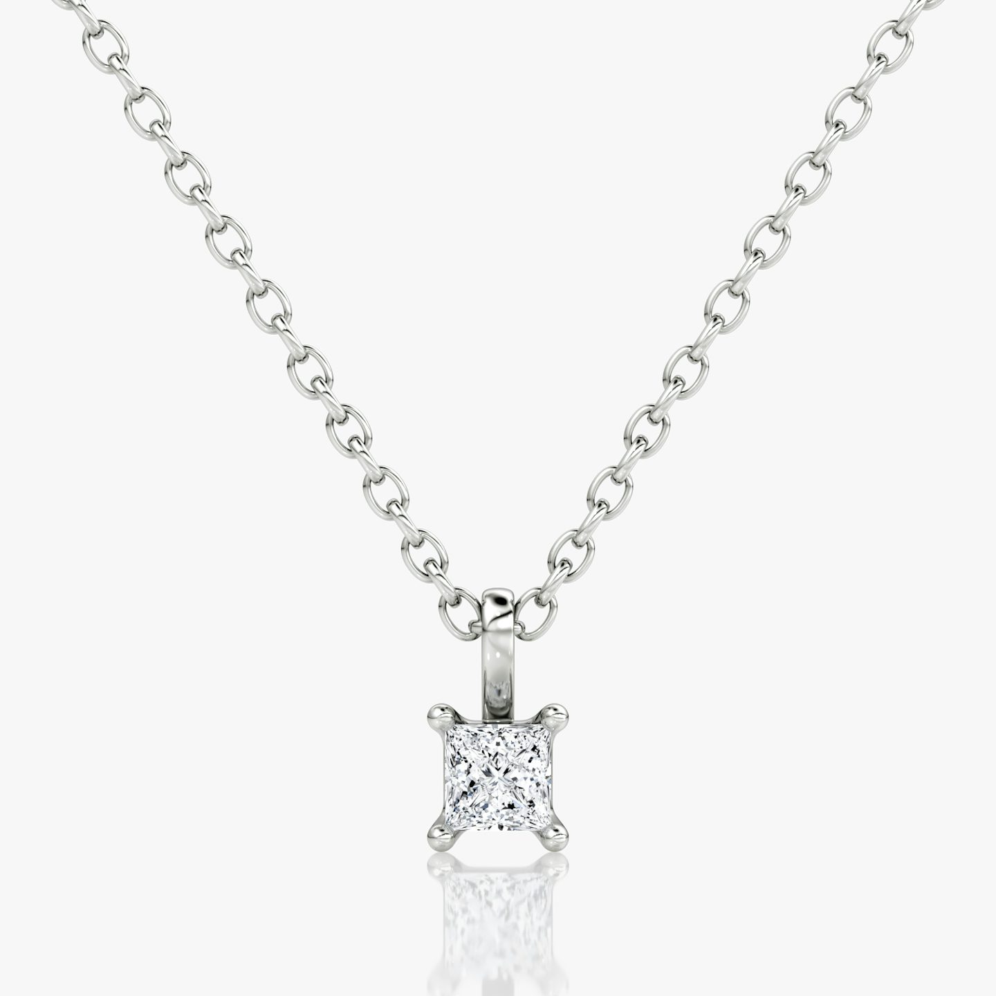 Petite Solitaire Pendant | Princess | Sterling Silver | chainLength: 16-18