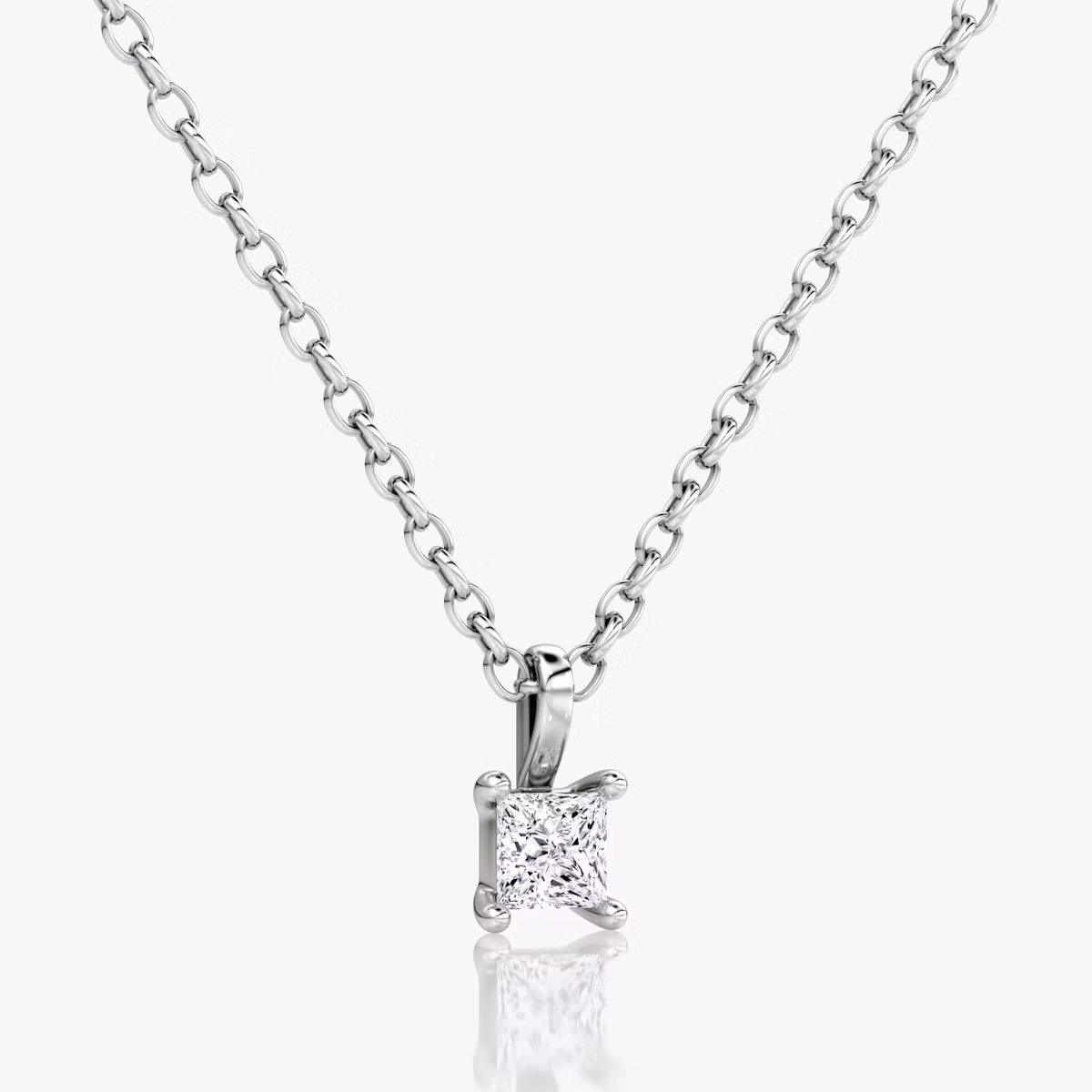 Petite Solitaire Pendant | Princess | Sterling Silver | chainLength: 16-18