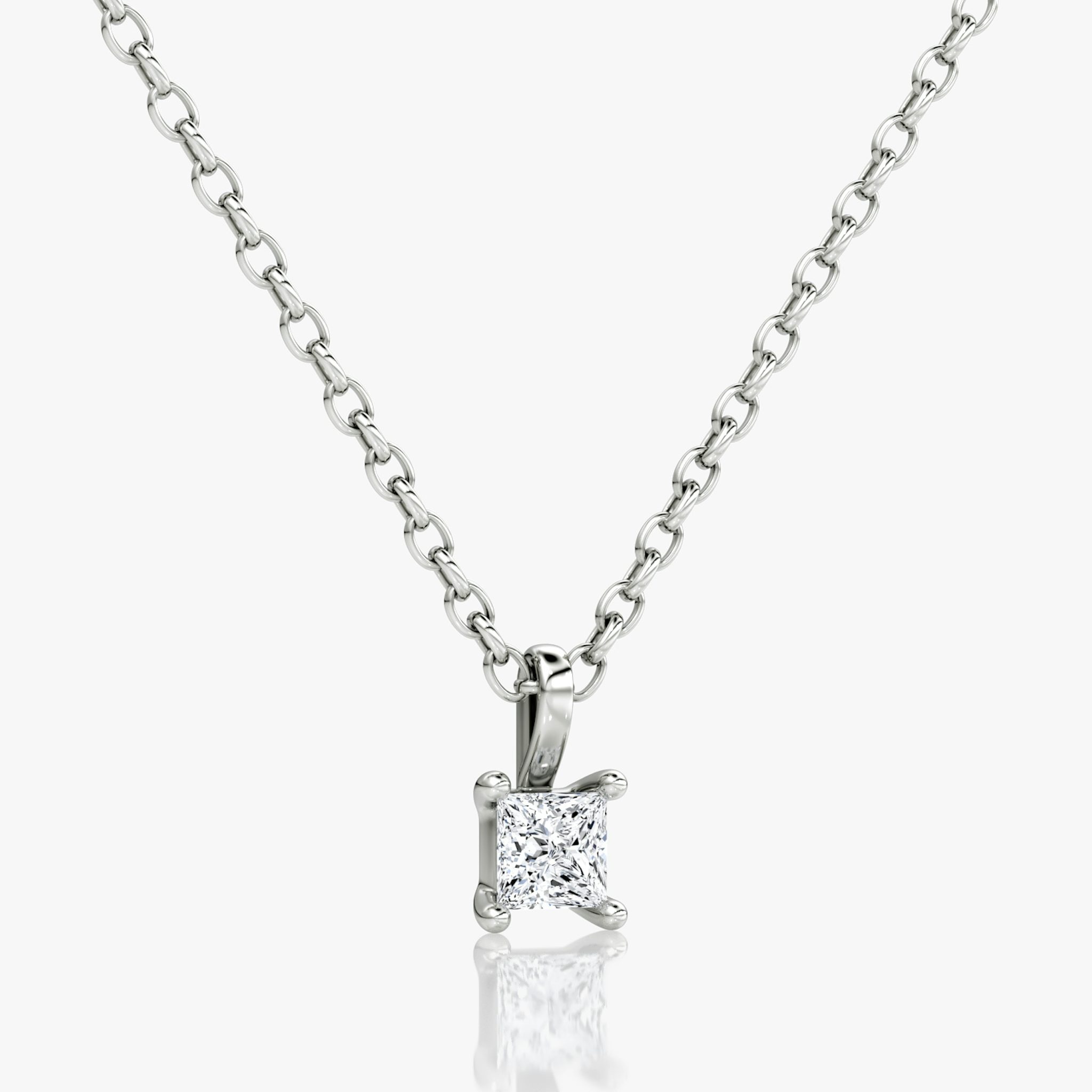 Petite Solitaire Pendant | Princess | Sterling Silver | chainLength: 16-18
