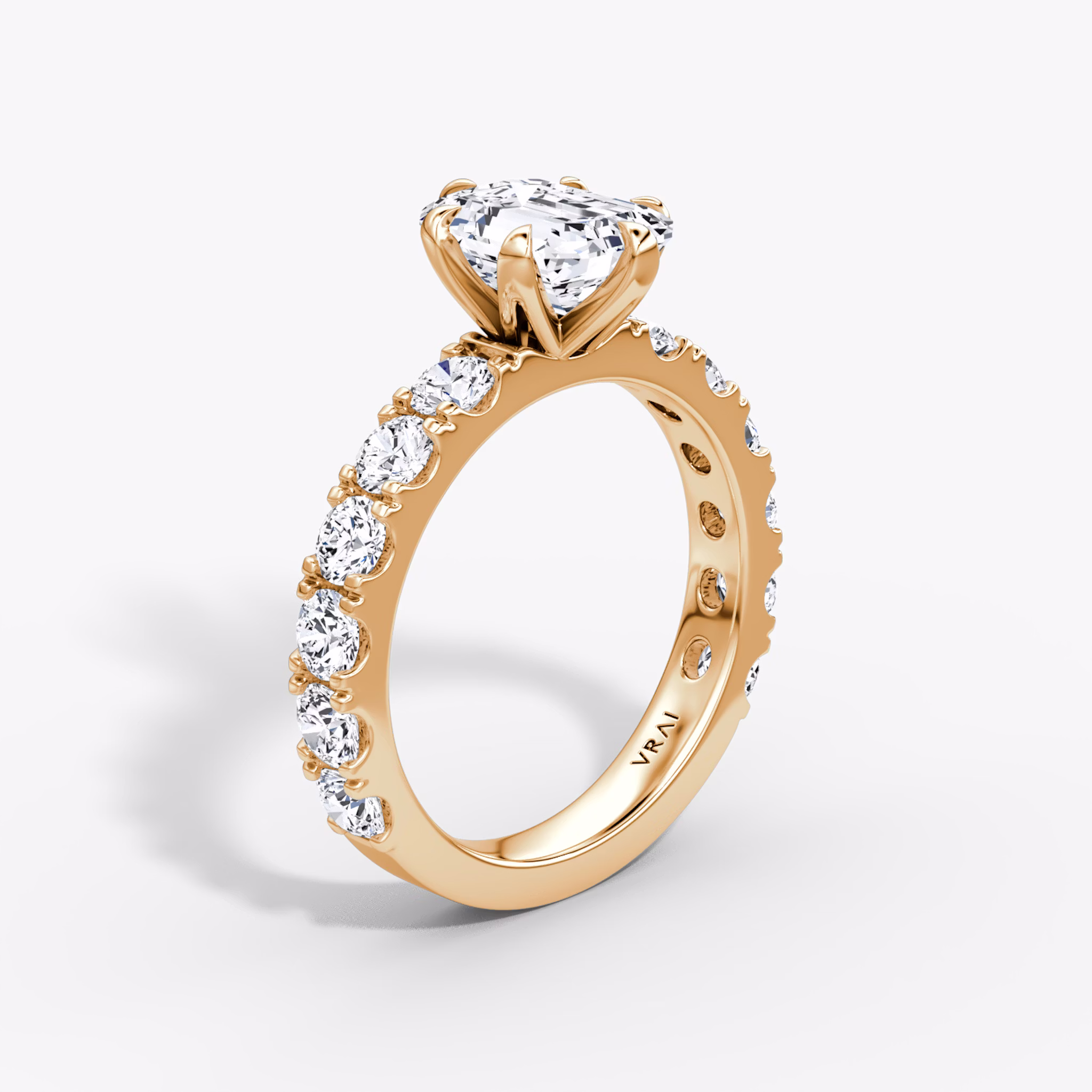 The Amour Eternity | Emerald | 14k | Rose Gold | bandAccent: Plain | diamondOrientation: vertical | caratWeight: other