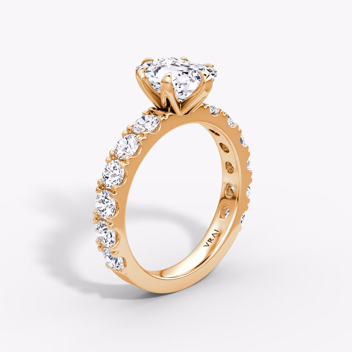 The Amour Eternity | Emerald | 14k | Rose Gold | bandAccent: Plain | diamondOrientation: vertical | caratWeight: other