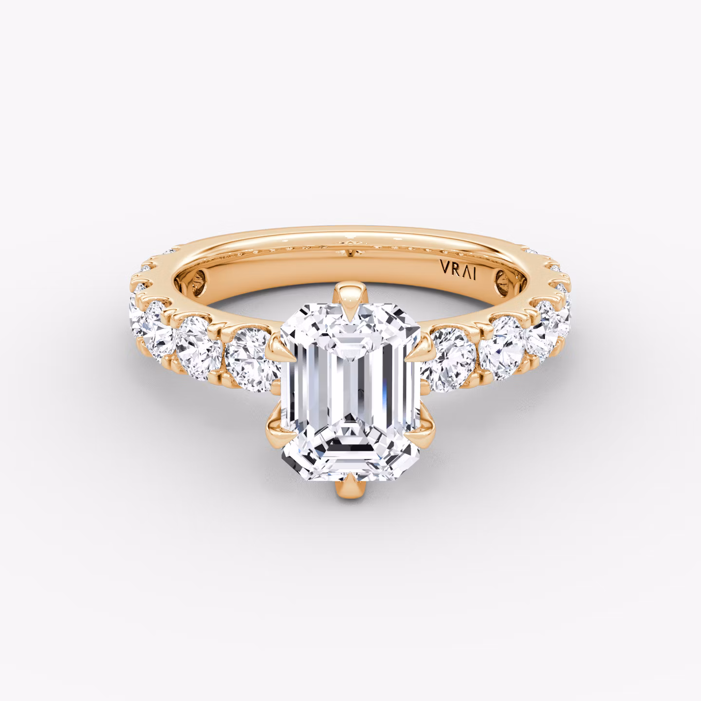 The Amour Eternity | Emerald | 14k | Rose Gold | bandAccent: Plain | diamondOrientation: vertical | caratWeight: other