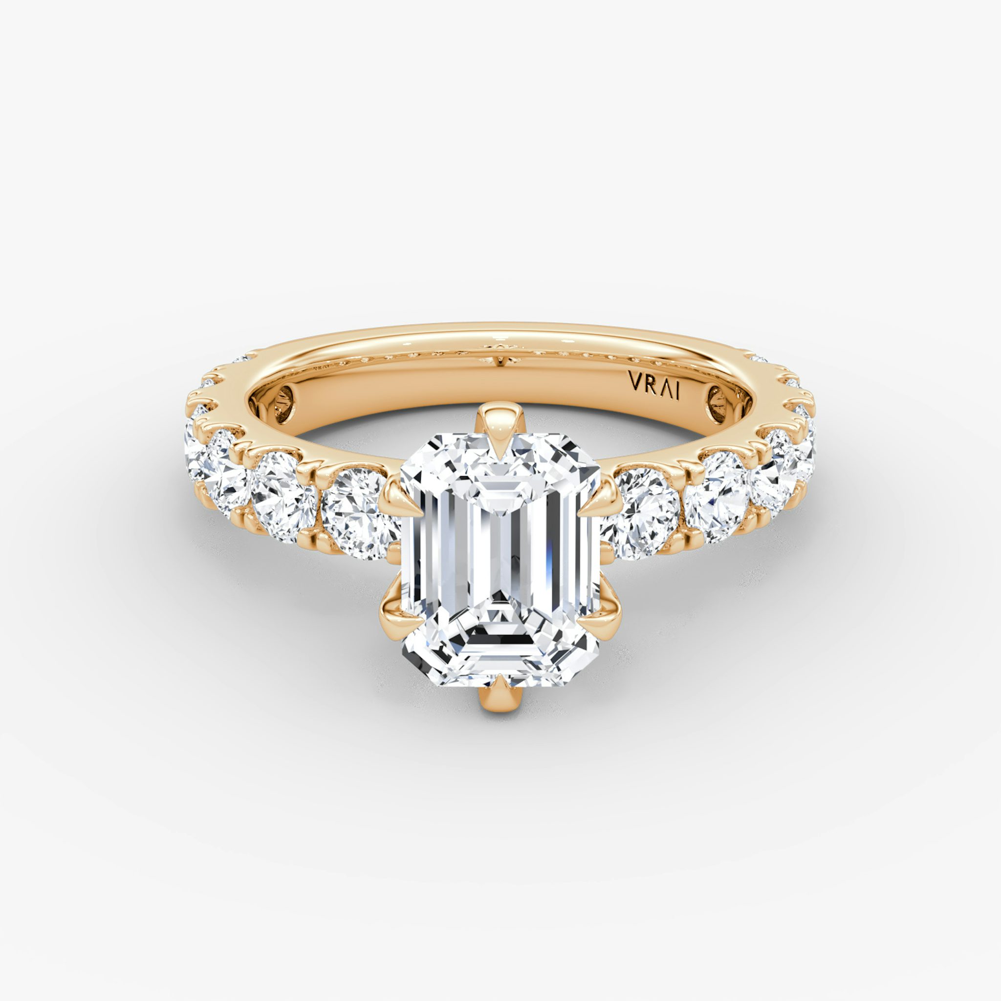 The Amour Eternity | Emerald | 14k | Rose Gold | bandAccent: Plain | diamondOrientation: vertical | caratWeight: other