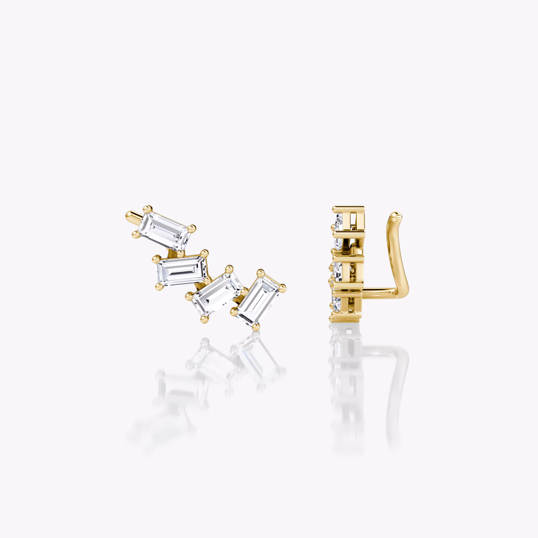 Petite Baguette Ear Climber | Baguette | 14k | Yellow Gold | side: left