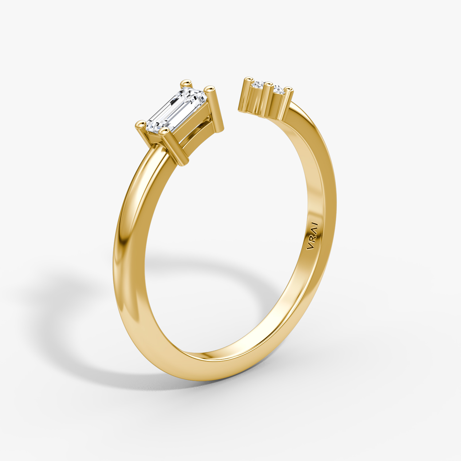 Anillo Cuff Petite East-West | Brillante y Baguette | 14k | Oro amarillo