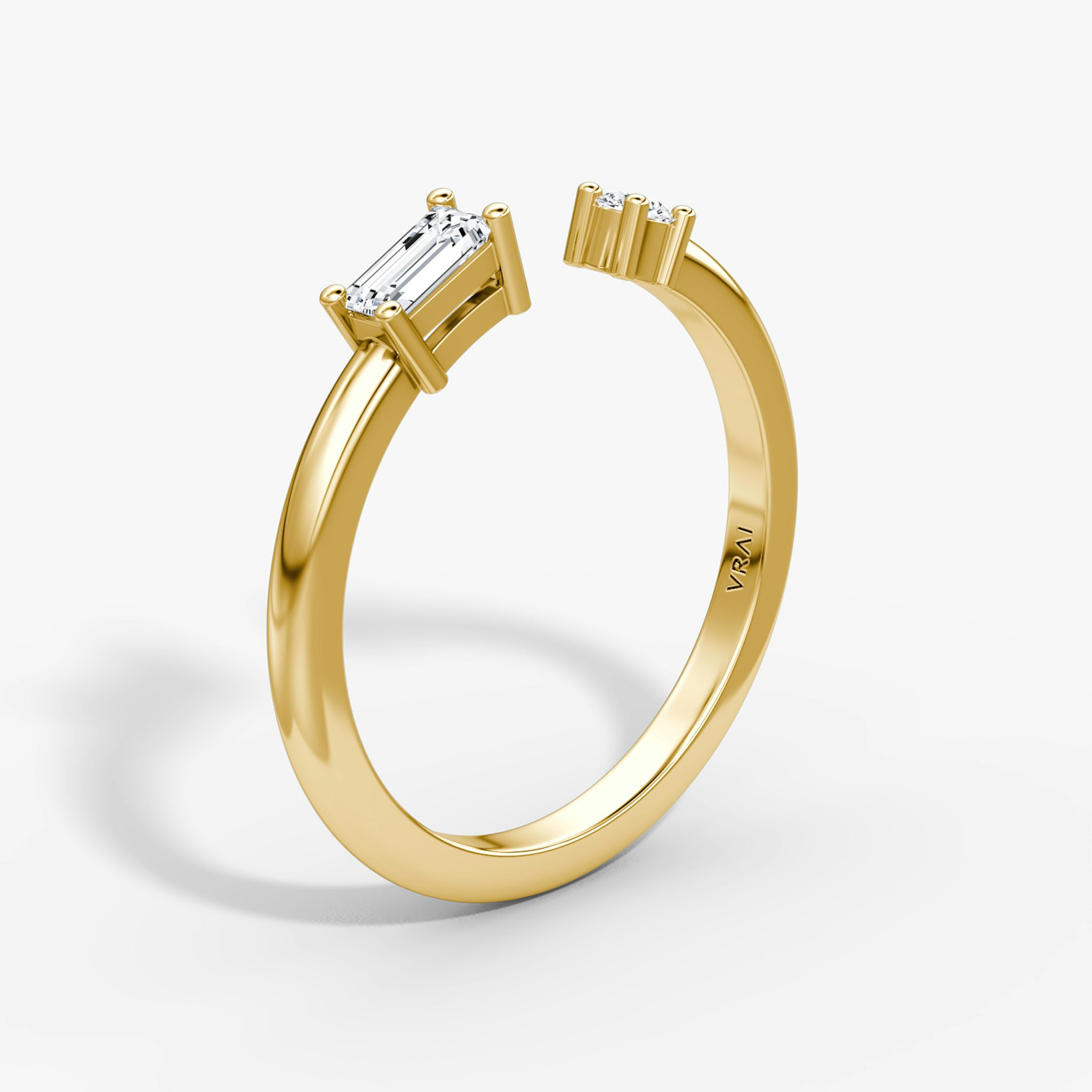 Petite East-West Cuff Ring | Round Brilliant and Baguette | 14k | Yellow Gold