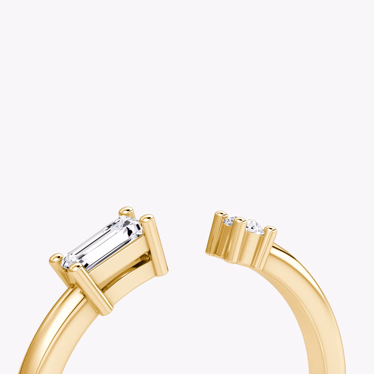 Anillo Cuff Petite East-West | Brillante y Baguette | 14k | Oro amarillo