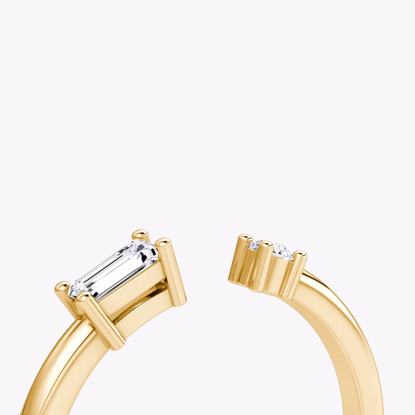 Petite East-West Cuff Ring | Round Brilliant and Baguette | 14k | Yellow Gold