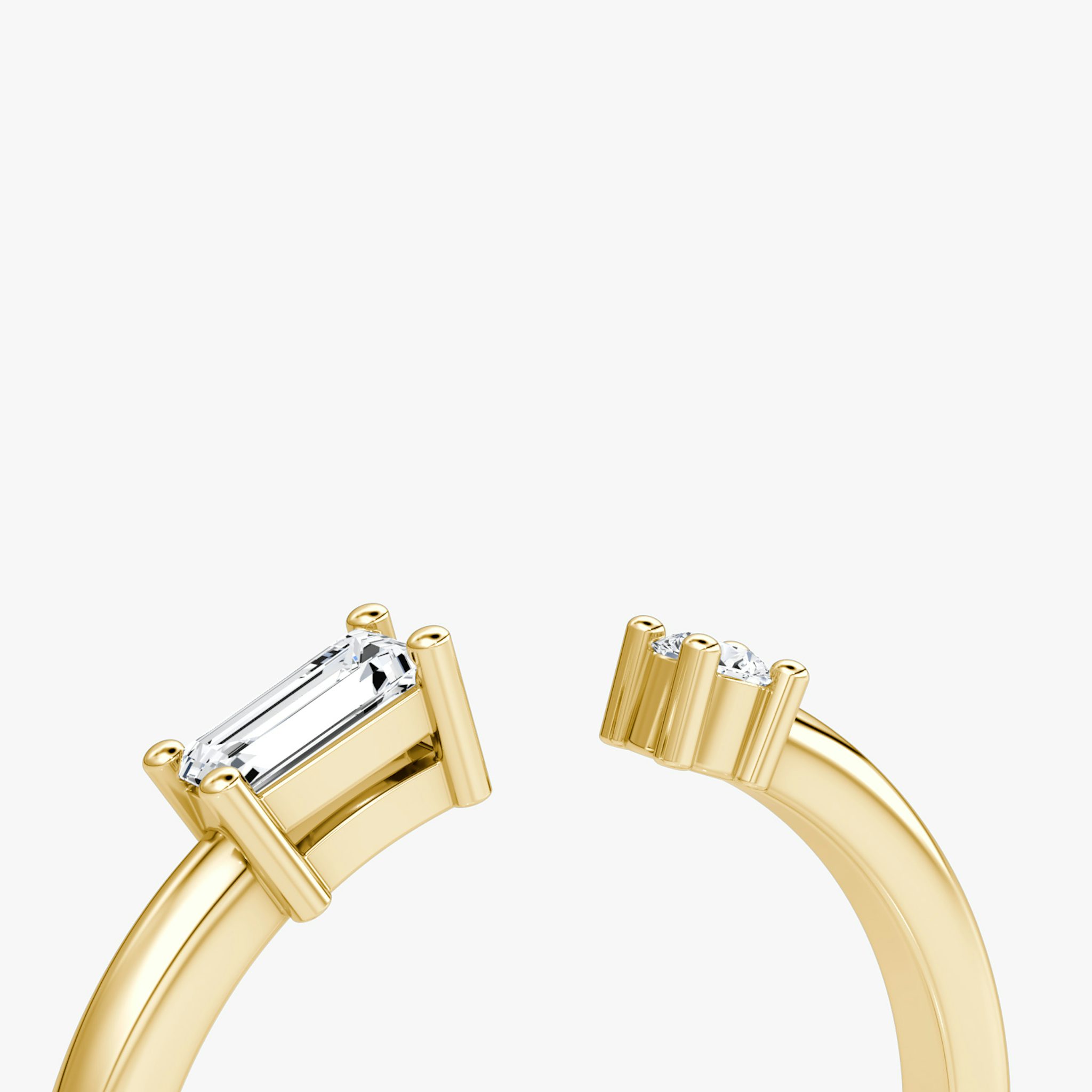 Petite East-West Cuff Ring | Round Brilliant and Baguette | 14k | Yellow Gold