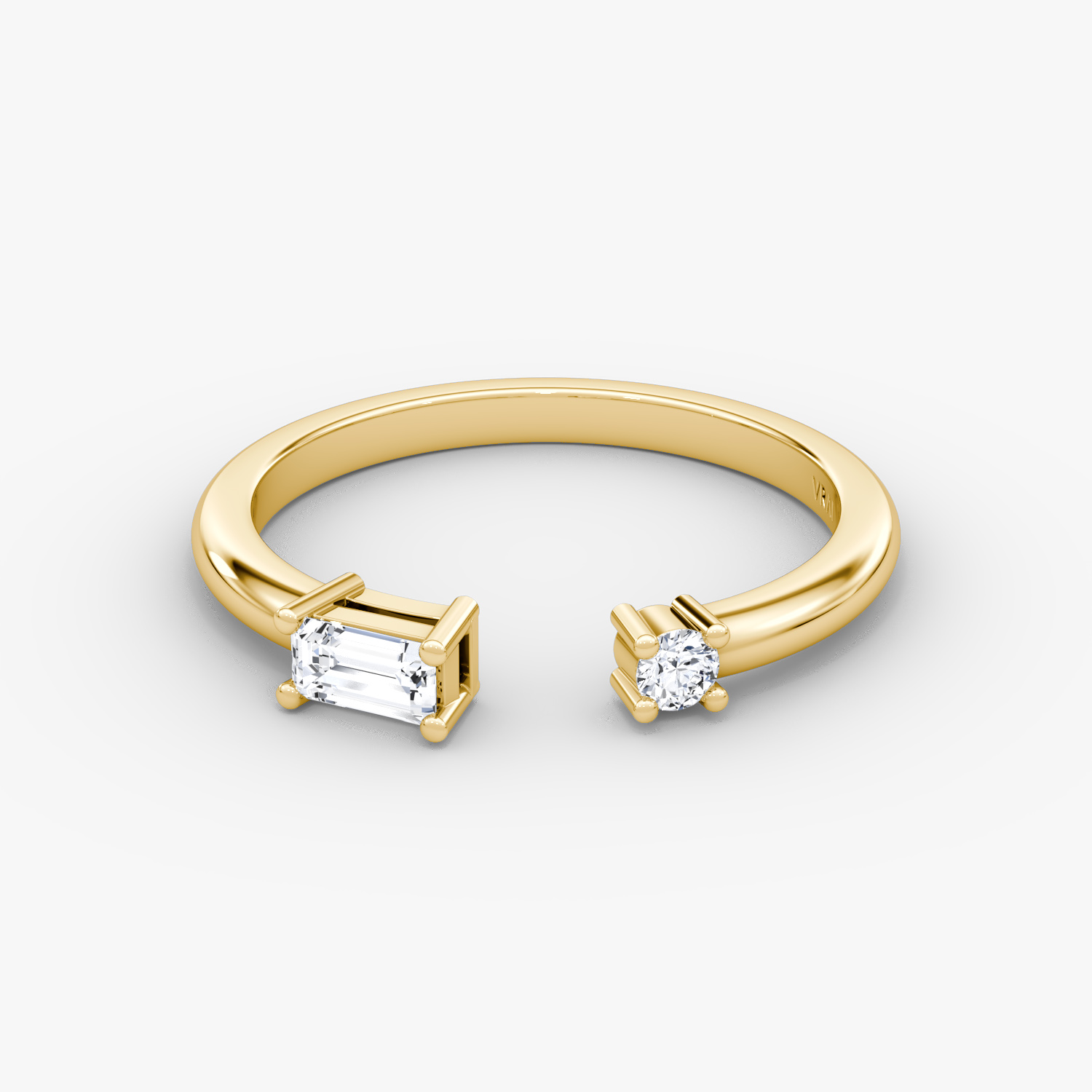 Petite East-West Cuff Ring Round Brilliant and Baguette | Yellow Gold
