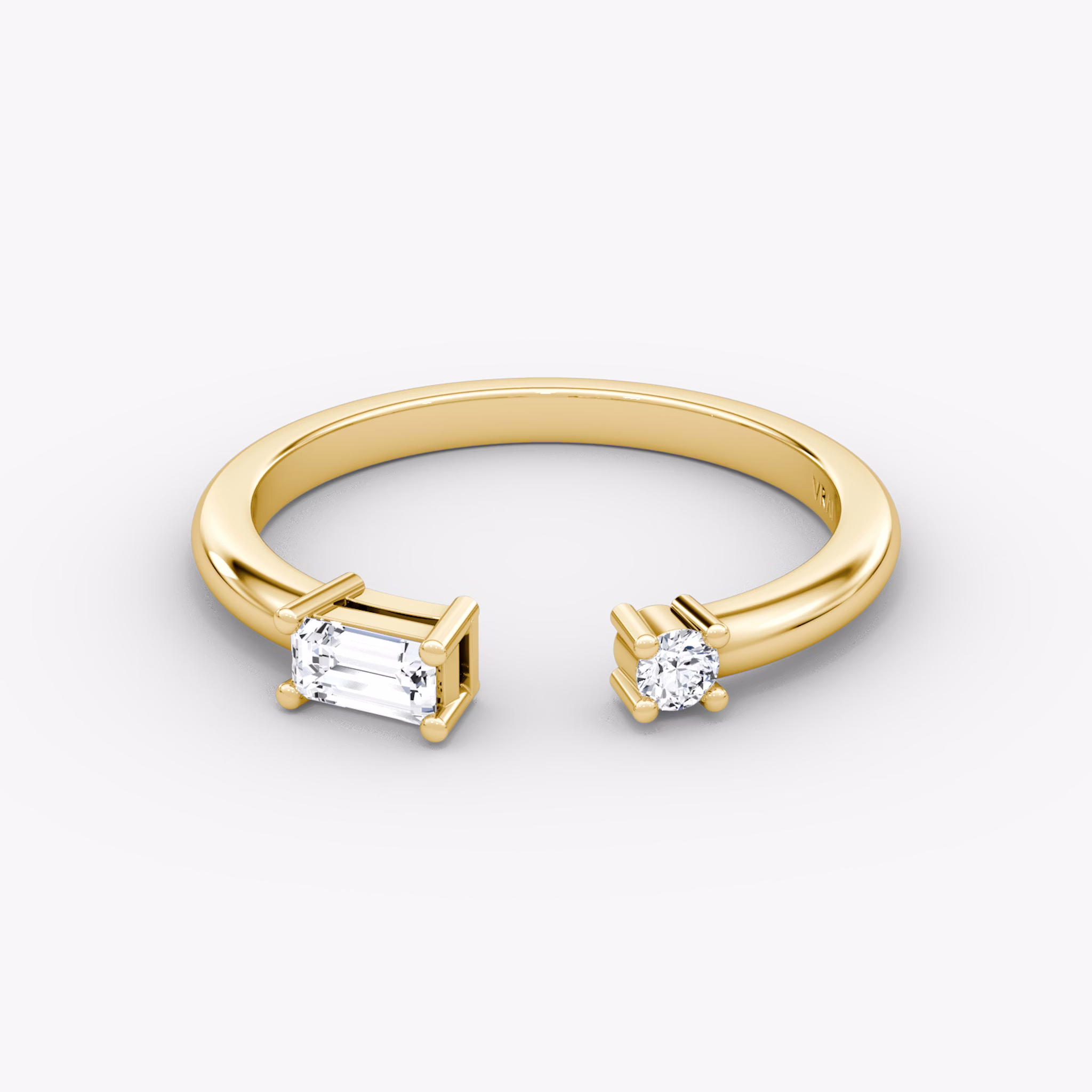 Petite East-West Cuff Ring | Round Brilliant and Baguette | 14k | Yellow Gold
