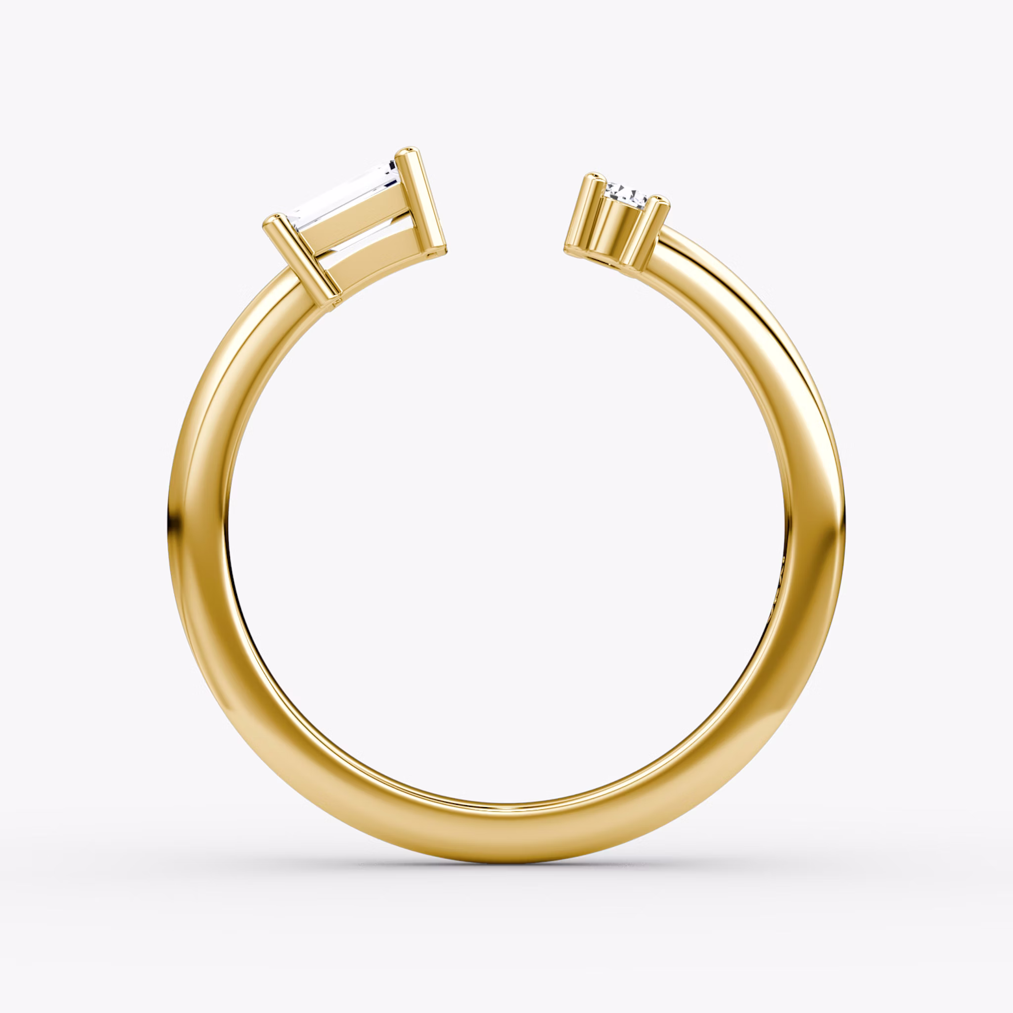 Petite East-West Cuff Ring | Round Brilliant and Baguette | 14k | Yellow Gold