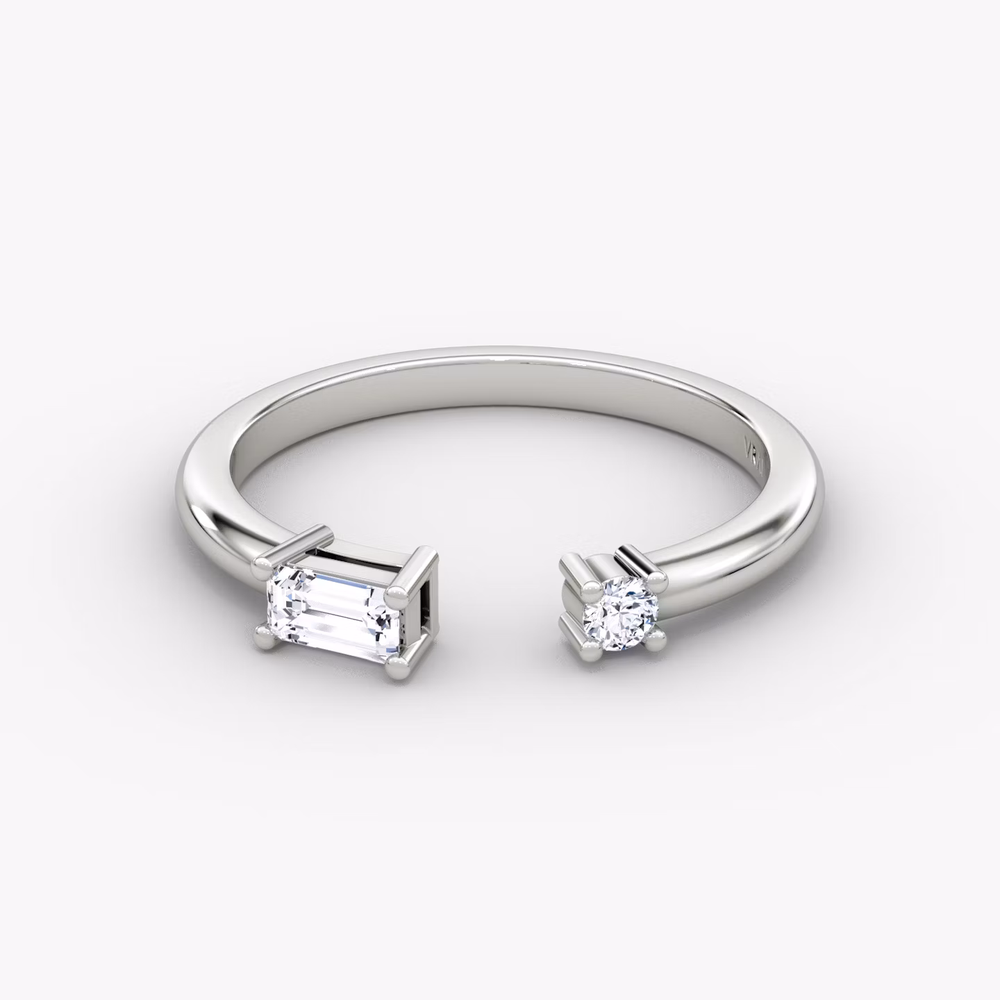 Petite East-West Cuff Ring Round Brilliant and Baguette | Sterling Silver