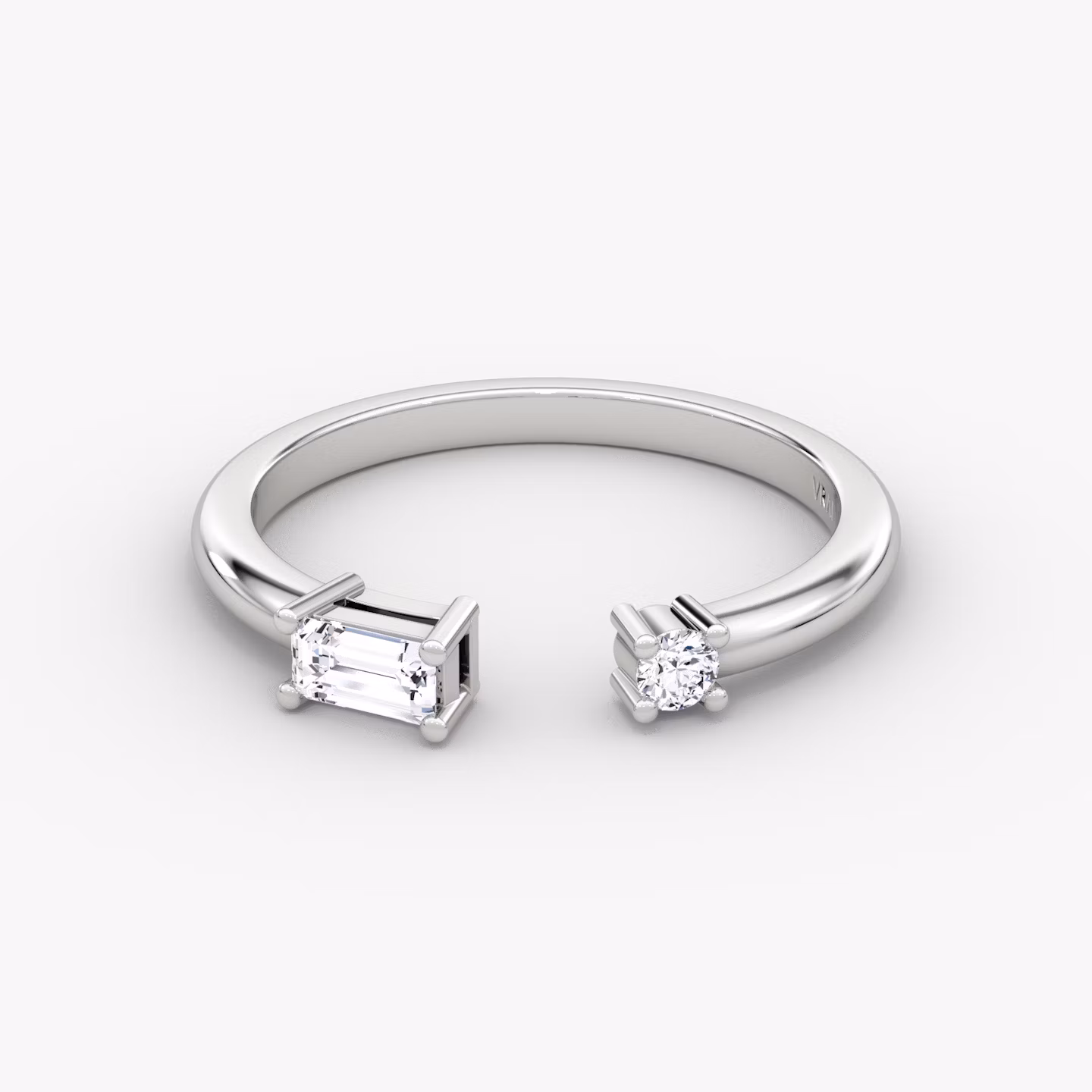 Anillo Cuff Petite East-West | Brillante y Baguette | Plata esterlina