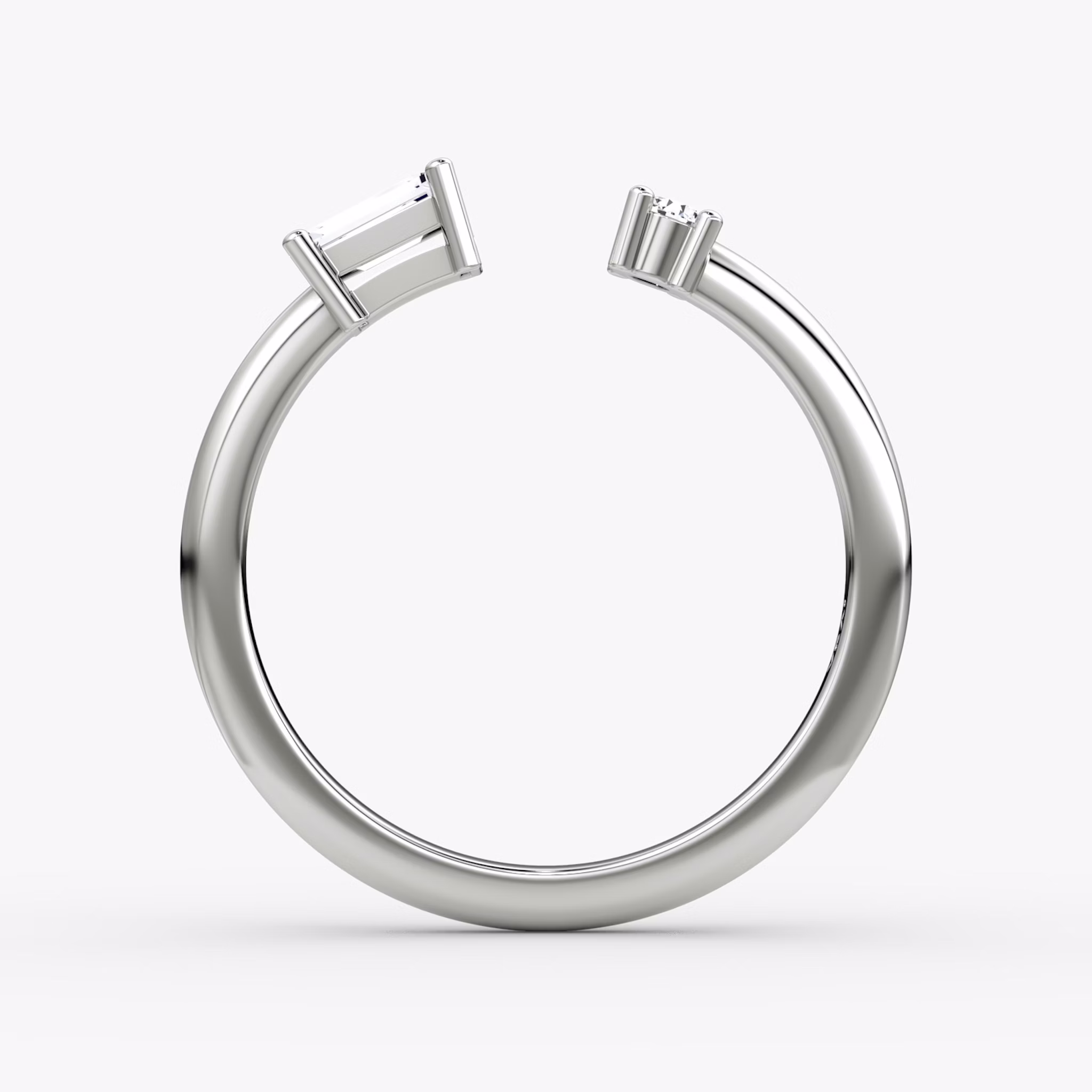 Petite East-West Cuff Ring | Round Brilliant and Baguette | Sterling Silver