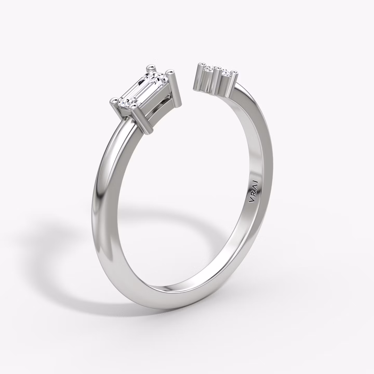 Anillo Cuff Petite East-West | Brillante y Baguette | Plata esterlina