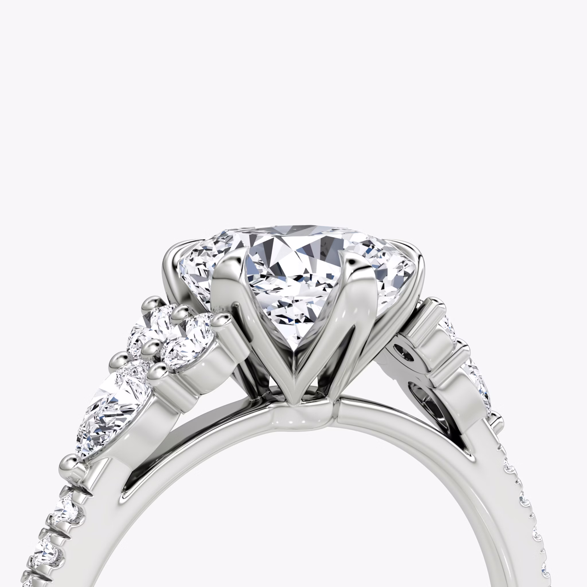 The Pear Cluster Heirloom | Cushion | 18k | White Gold | bandAccent: Pavé | diamondOrientation: vertical | caratWeight: other