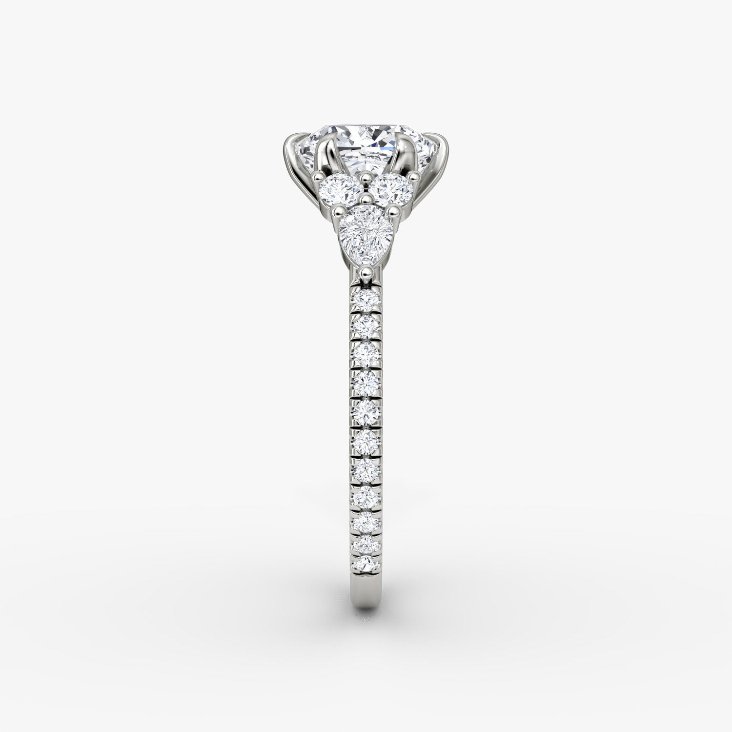The Pear Cluster Heirloom | Cushion | 18k | White Gold | bandAccent: Pavé | diamondOrientation: vertical | caratWeight: other