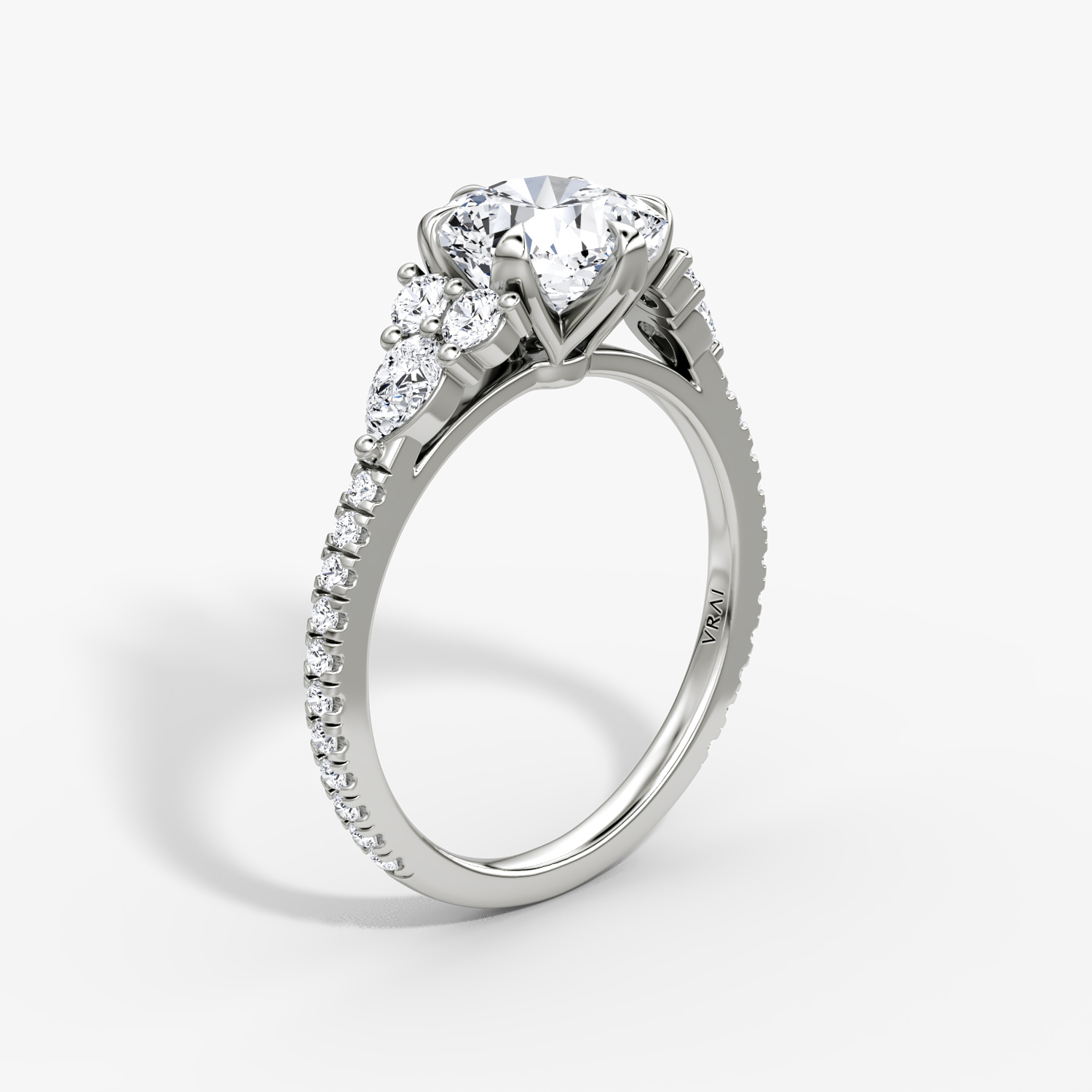 The Pear Cluster Heirloom | Cushion | 18k | White Gold | bandAccent: Pavé | diamondOrientation: vertical | caratWeight: other
