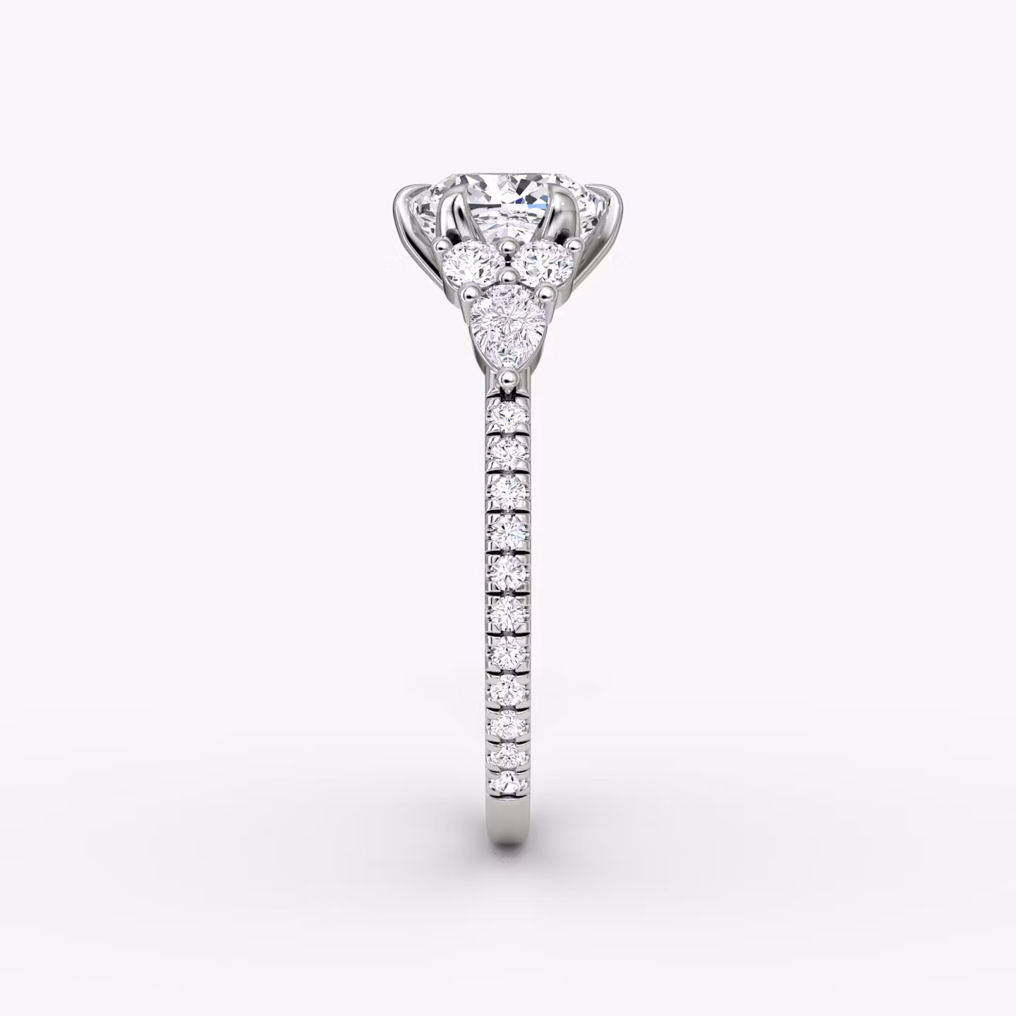 The Pear Cluster Heirloom | Cushion | Platinum | bandAccent: Pavé | diamondOrientation: vertical | caratWeight: other