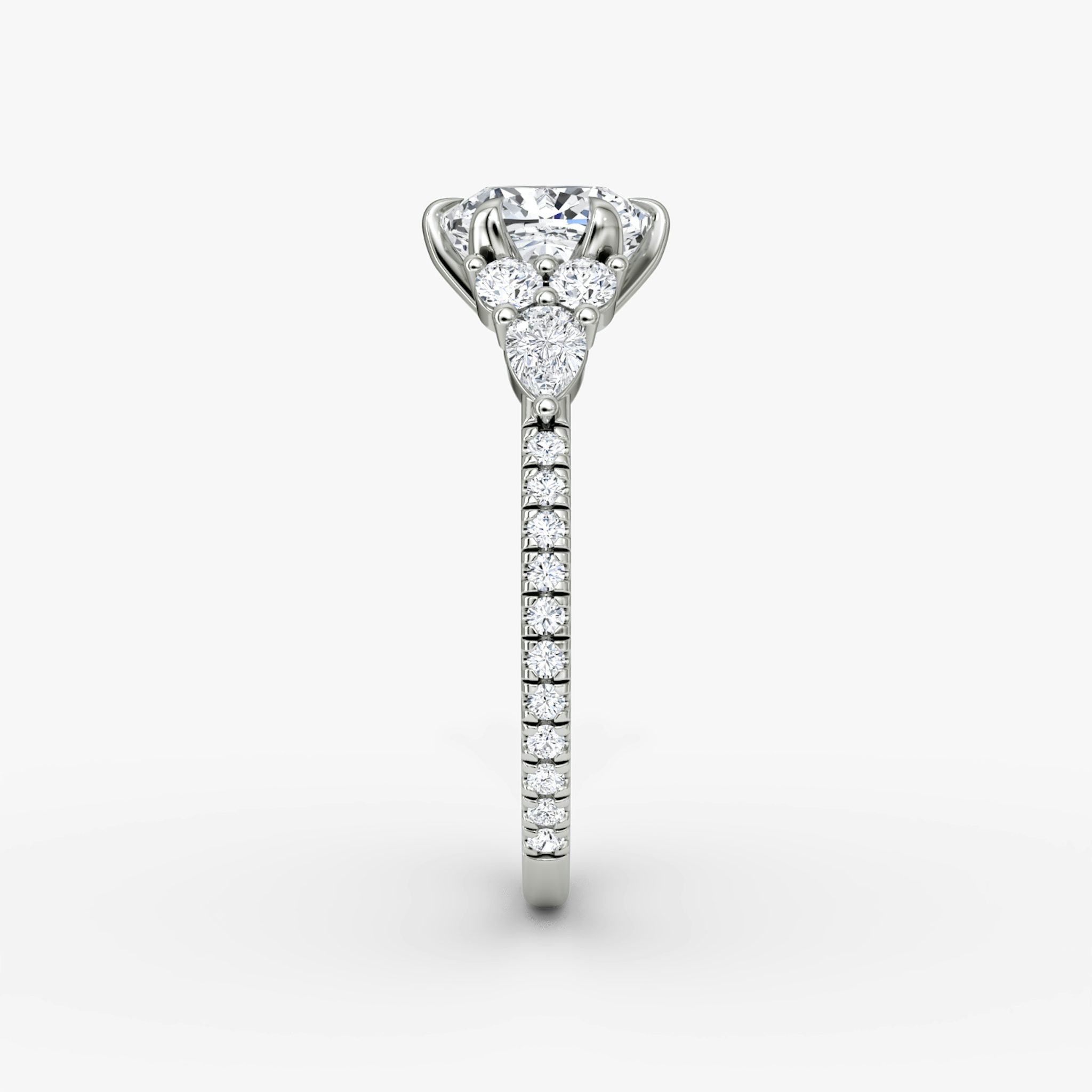 The Pear Cluster Heirloom | Cushion | Platinum | bandAccent: Pavé | diamondOrientation: vertical | caratWeight: other