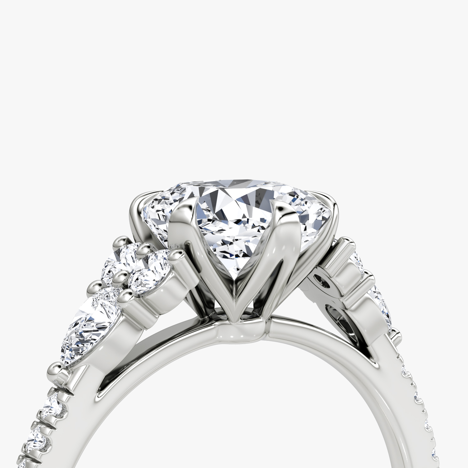 The Pear Cluster Heirloom | Cushion | Platinum | bandAccent: Pavé | diamondOrientation: vertical | caratWeight: other